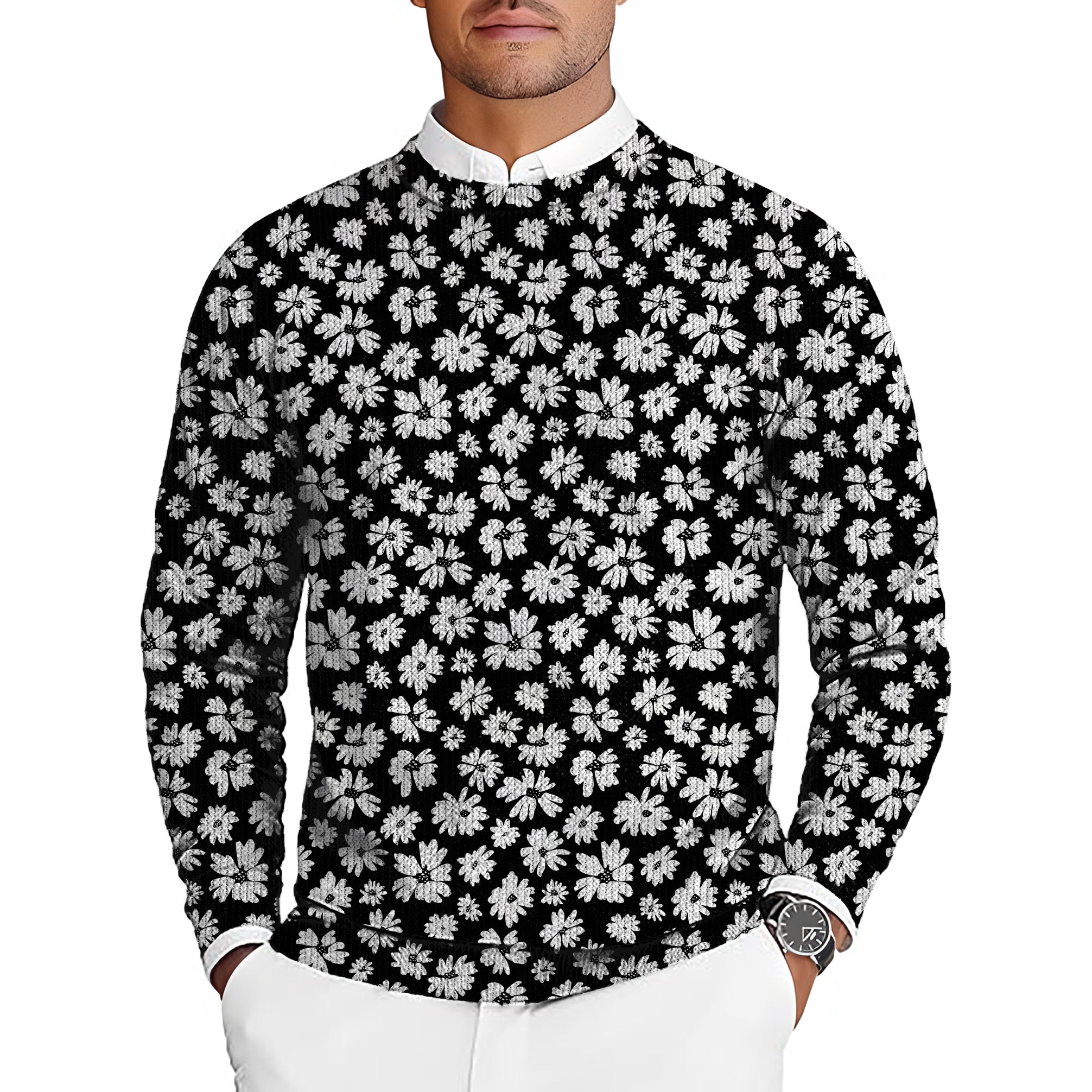 Zebra Daisy Men's Golf Crewneck Pullover Sweaters Ugly Sweater