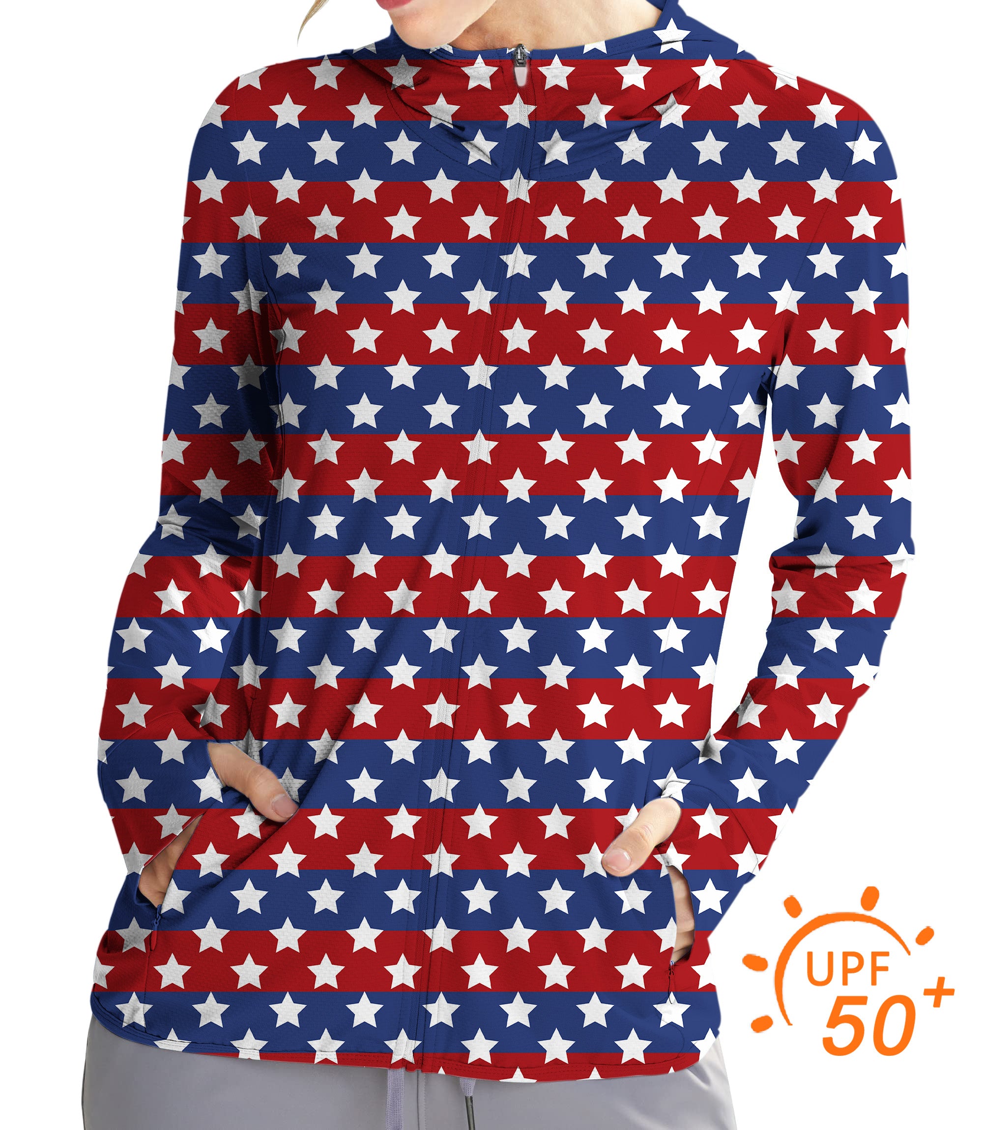 Women's Outdoor US Flag Stars Golf Sun Protection Slim Fit zip hoodies