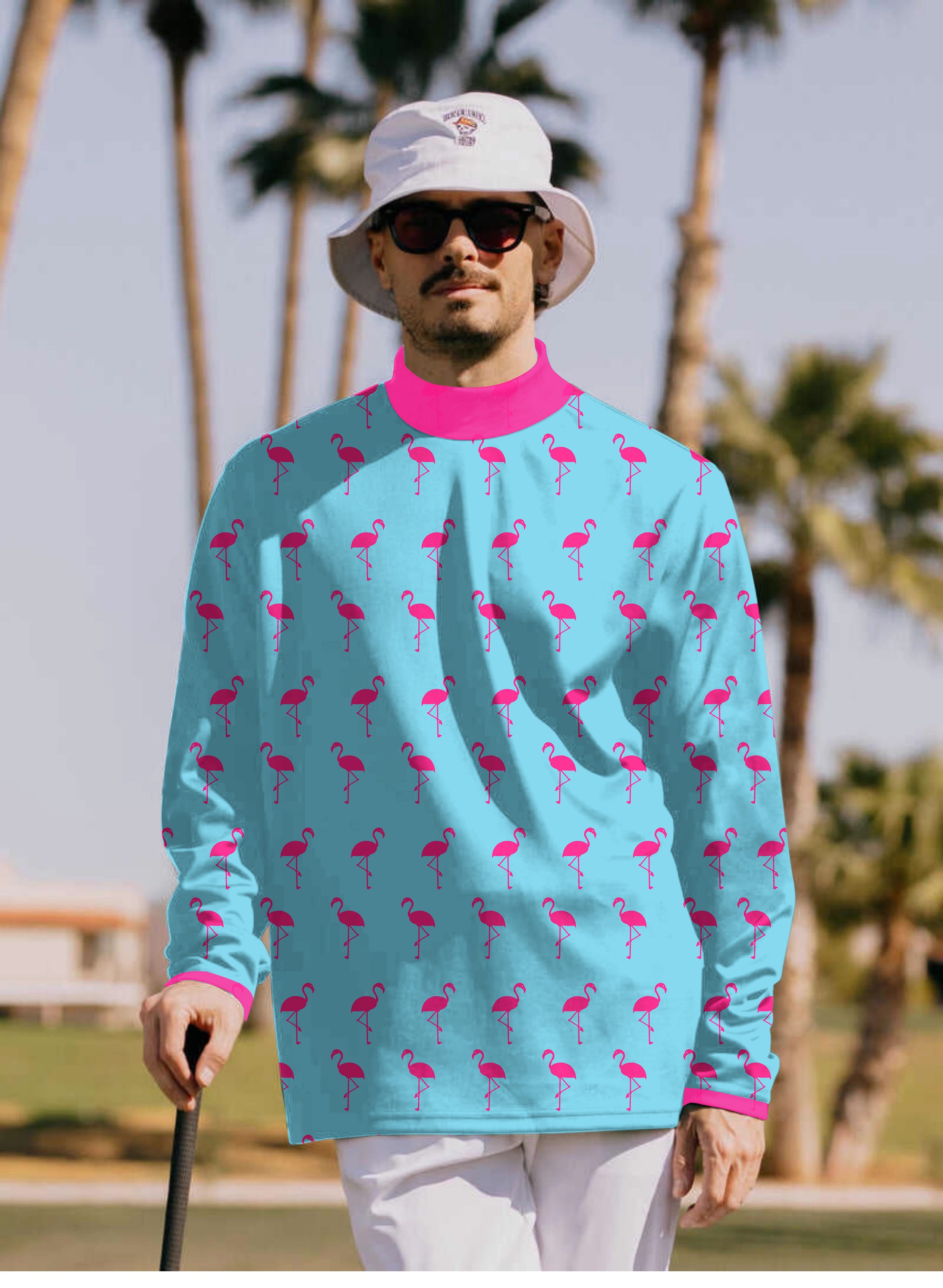 Men's flamingo Pullover High neck Long/Short sleeve T-Shirt