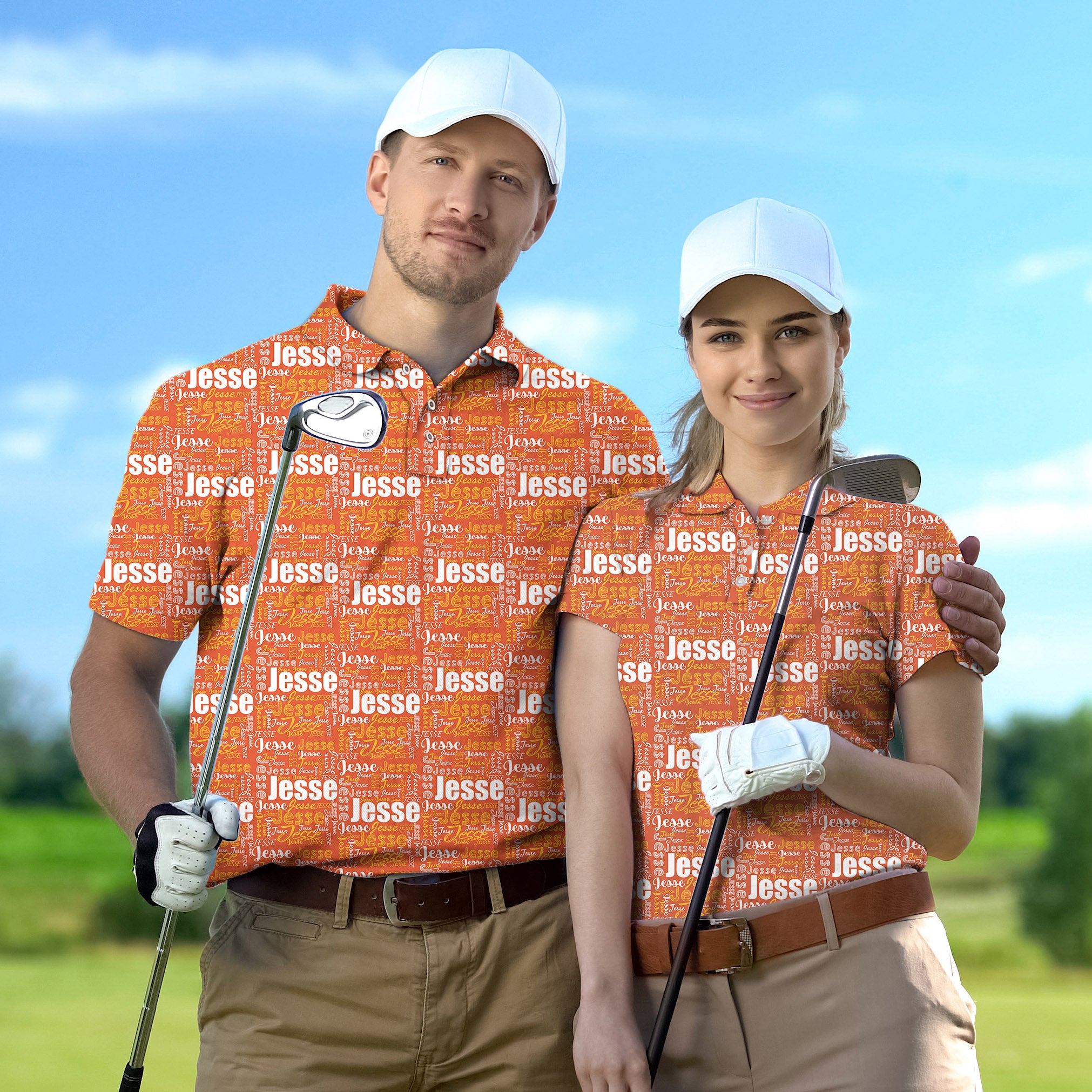 Golf Polo Couple Family set Custom name capper tournament