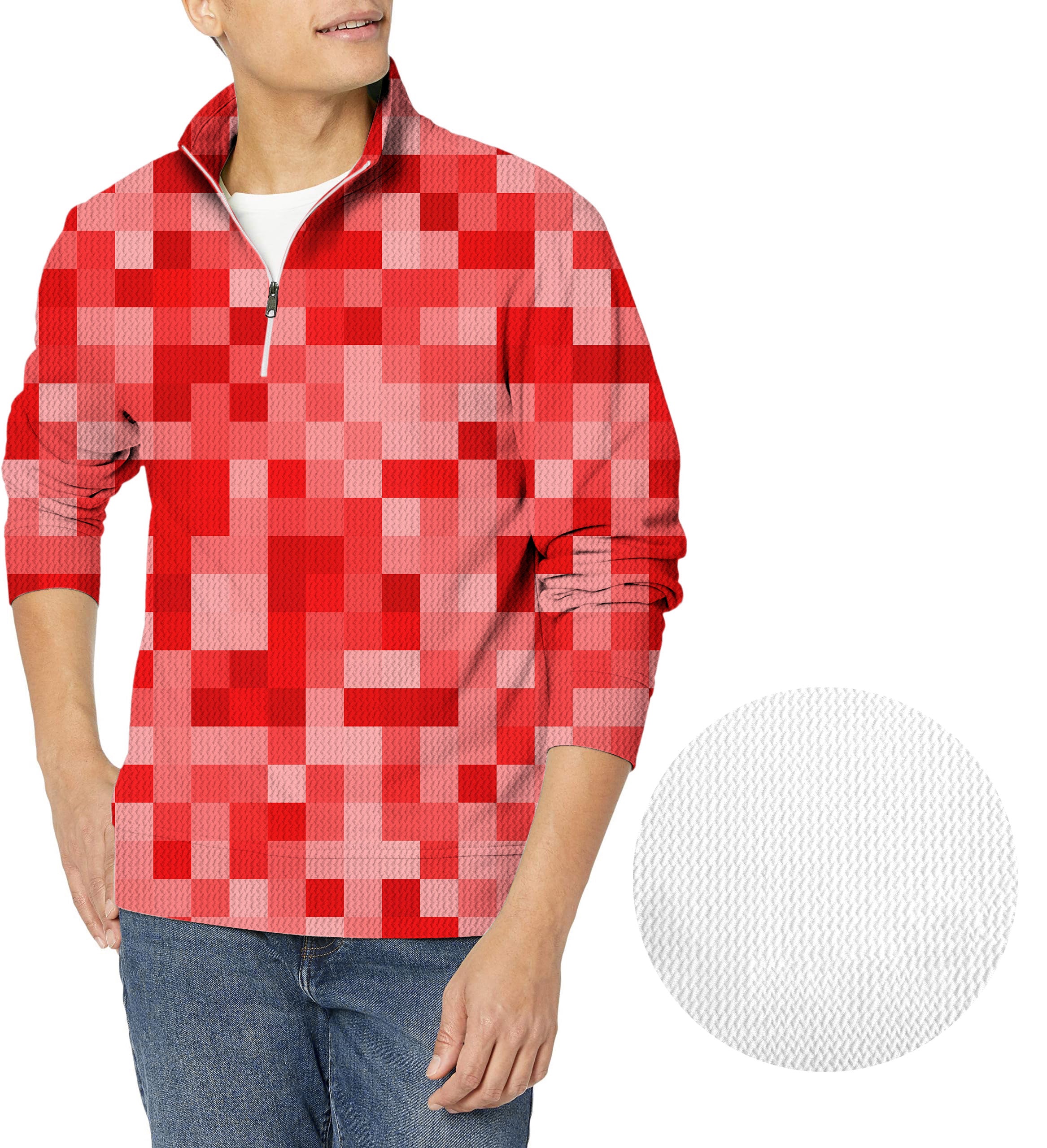Red Pixel Big Men's Golf Waffle Zipper Pullover