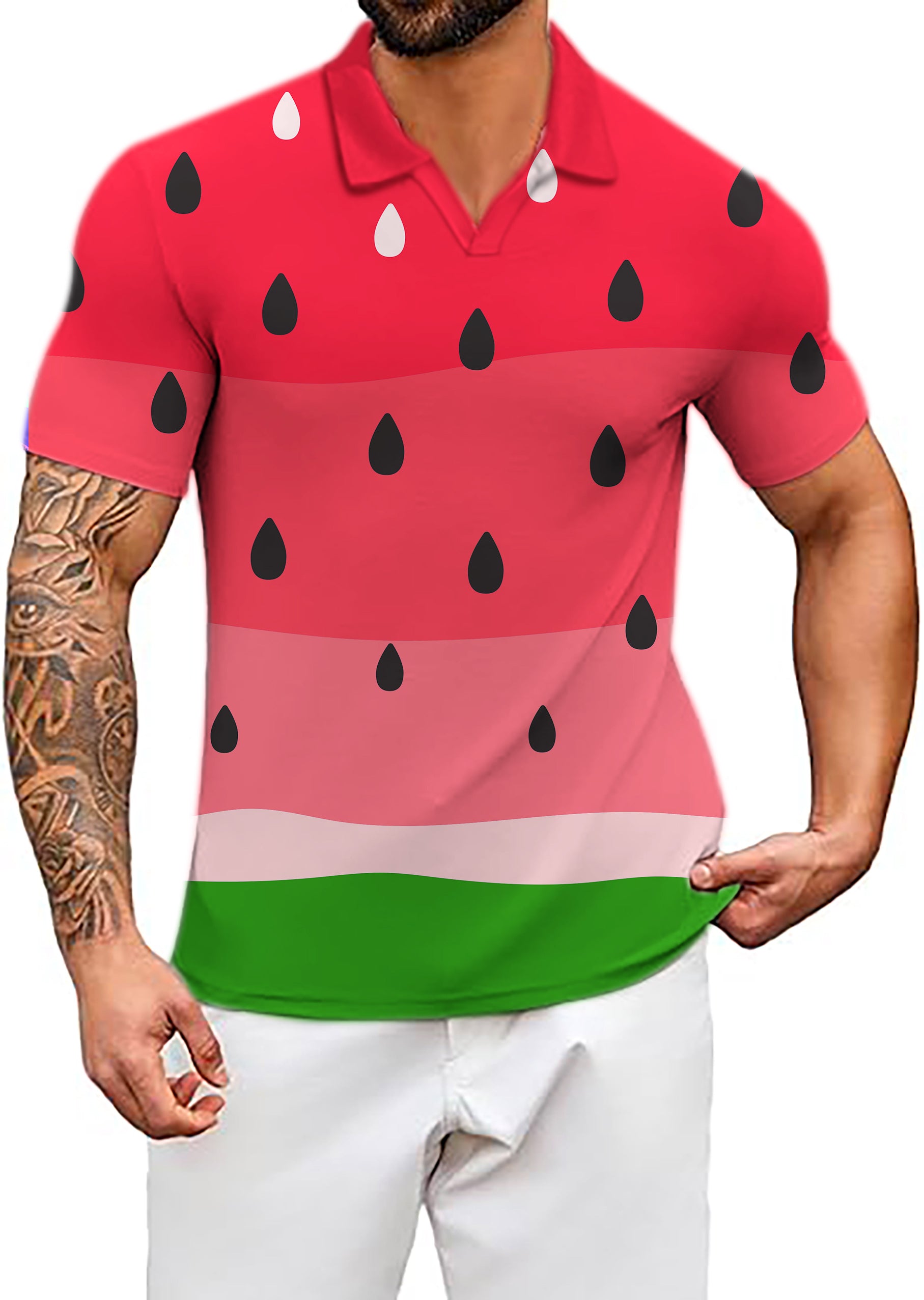 Men's watermelon V Neck Golf Polo Shirts