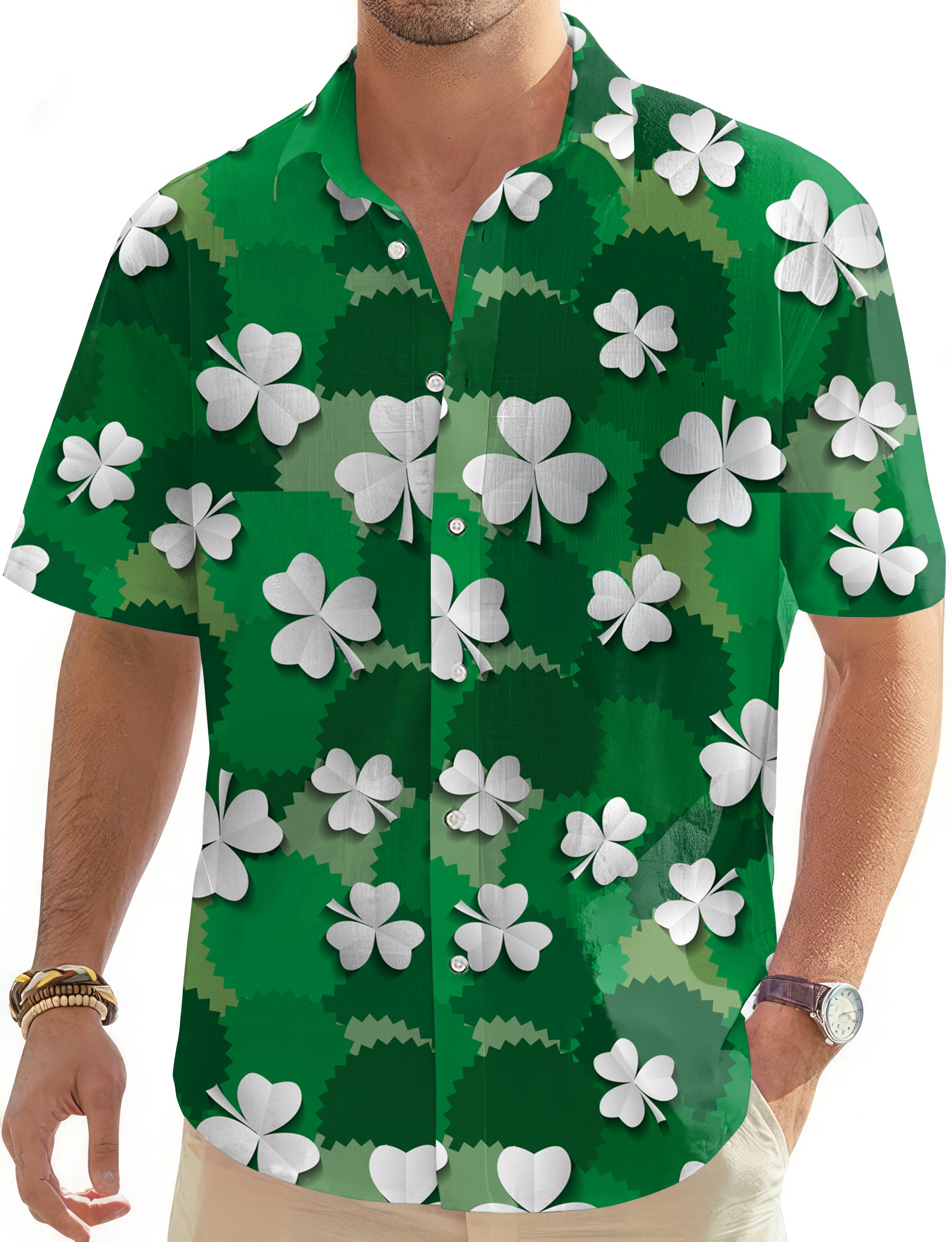Leaf clover St. Patrick's Day-Men's Golf Hawaiian Shirts Button Down Shirt