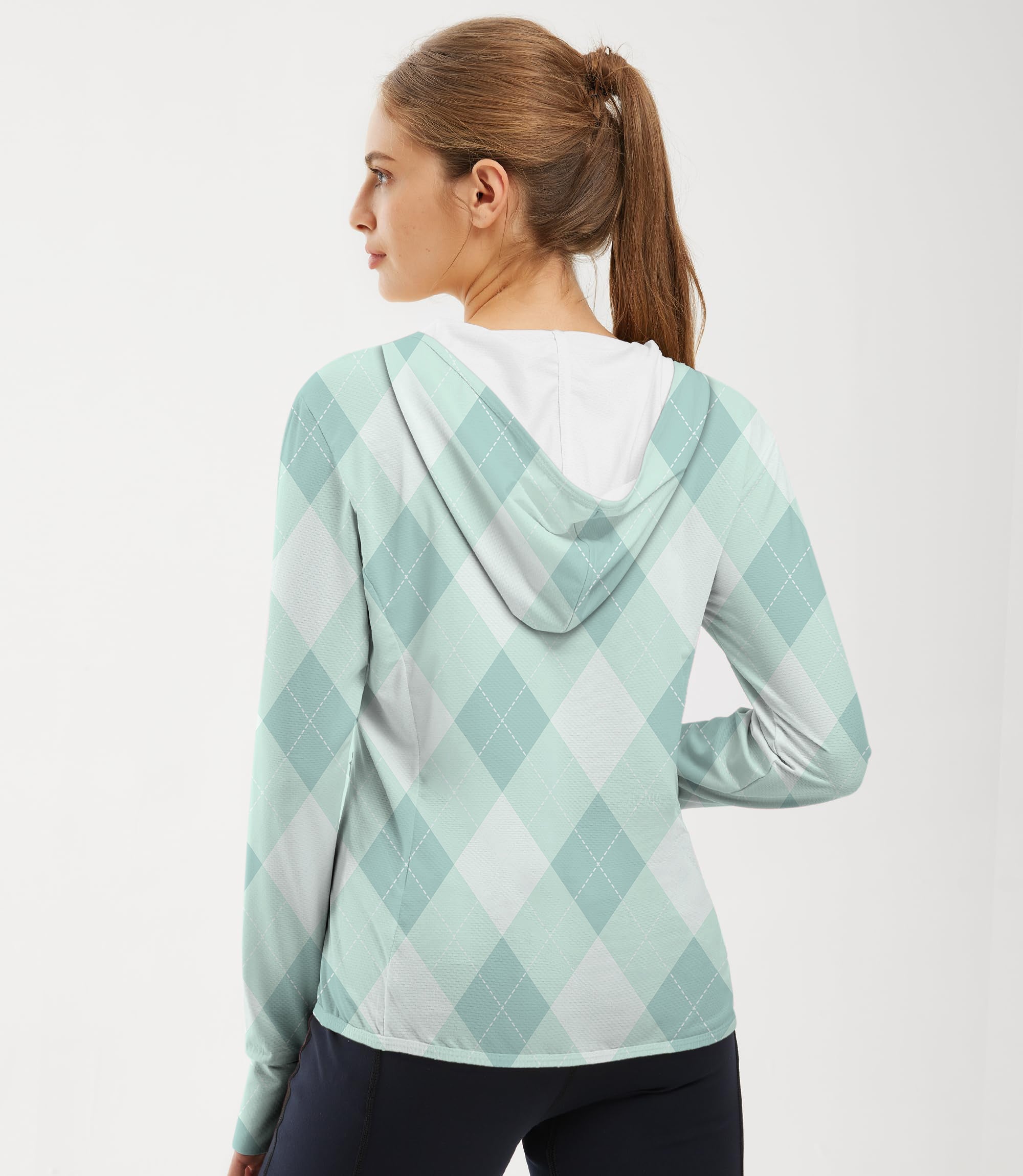 Women's Outdoor Green Argyle Golf Sun Protection Slim Fit zip hoodies