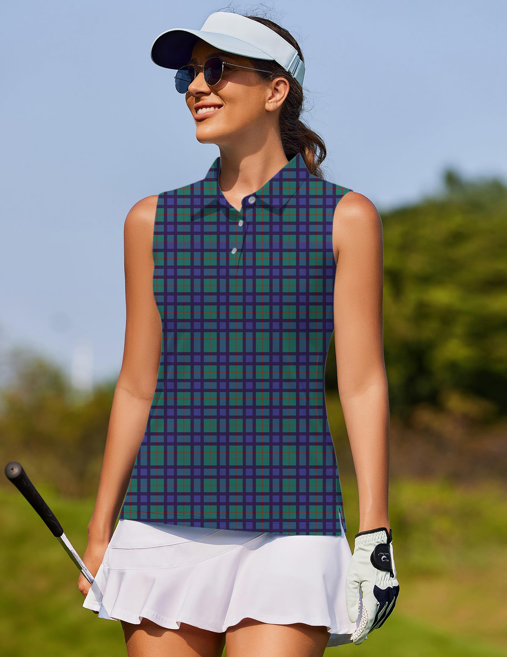 Checkered stripes Women's golf Sleeveless shirt