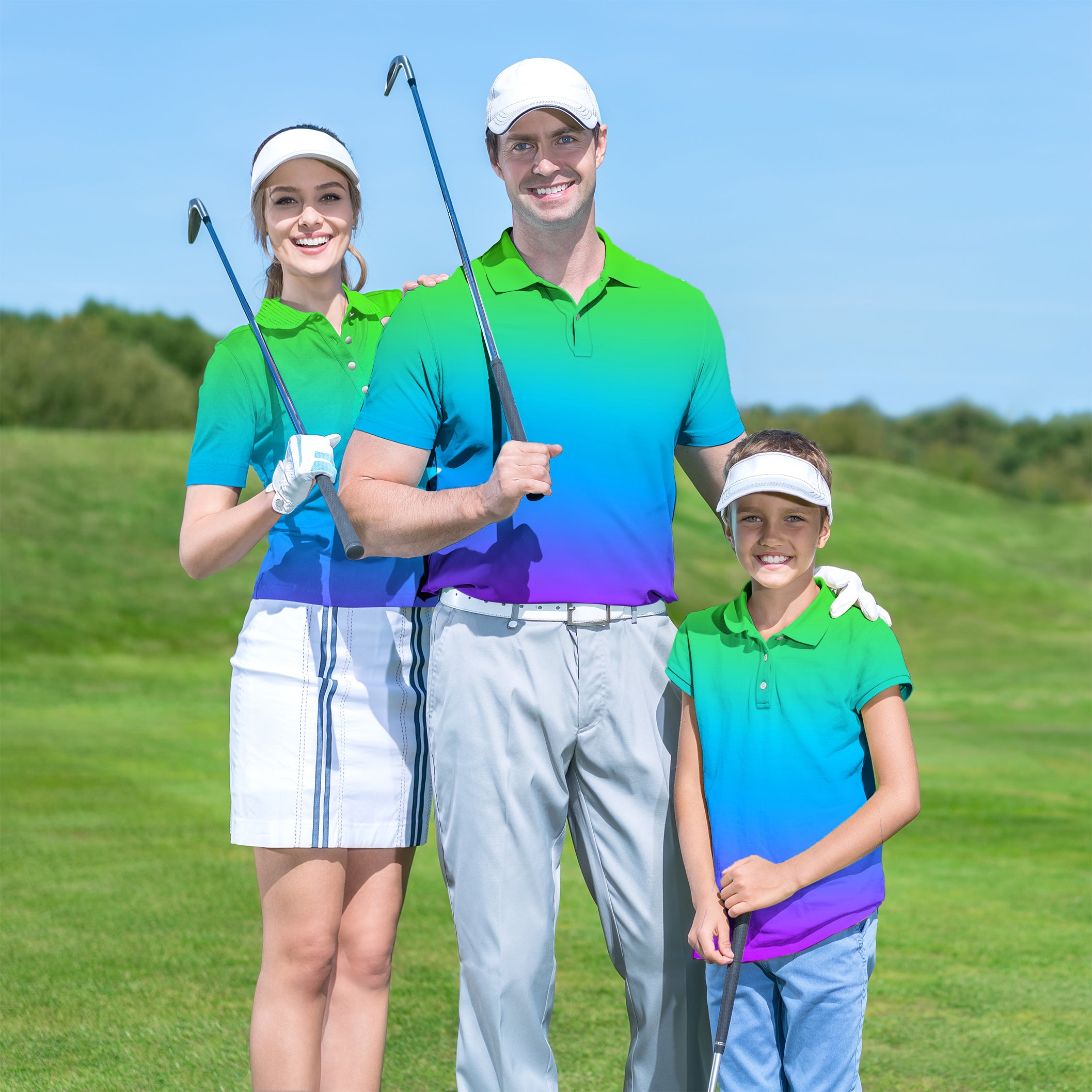 Neon Gradients Golf Polo Men Women youth family set