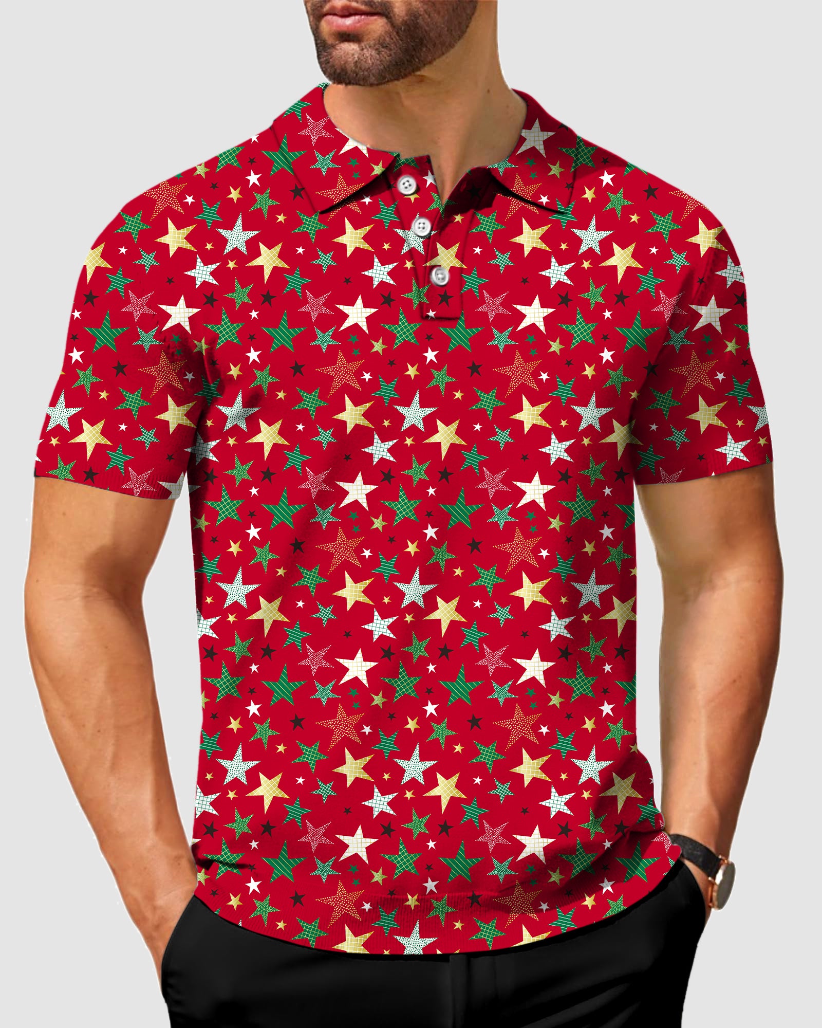 Men's Colorful Stars Christmas Polo
