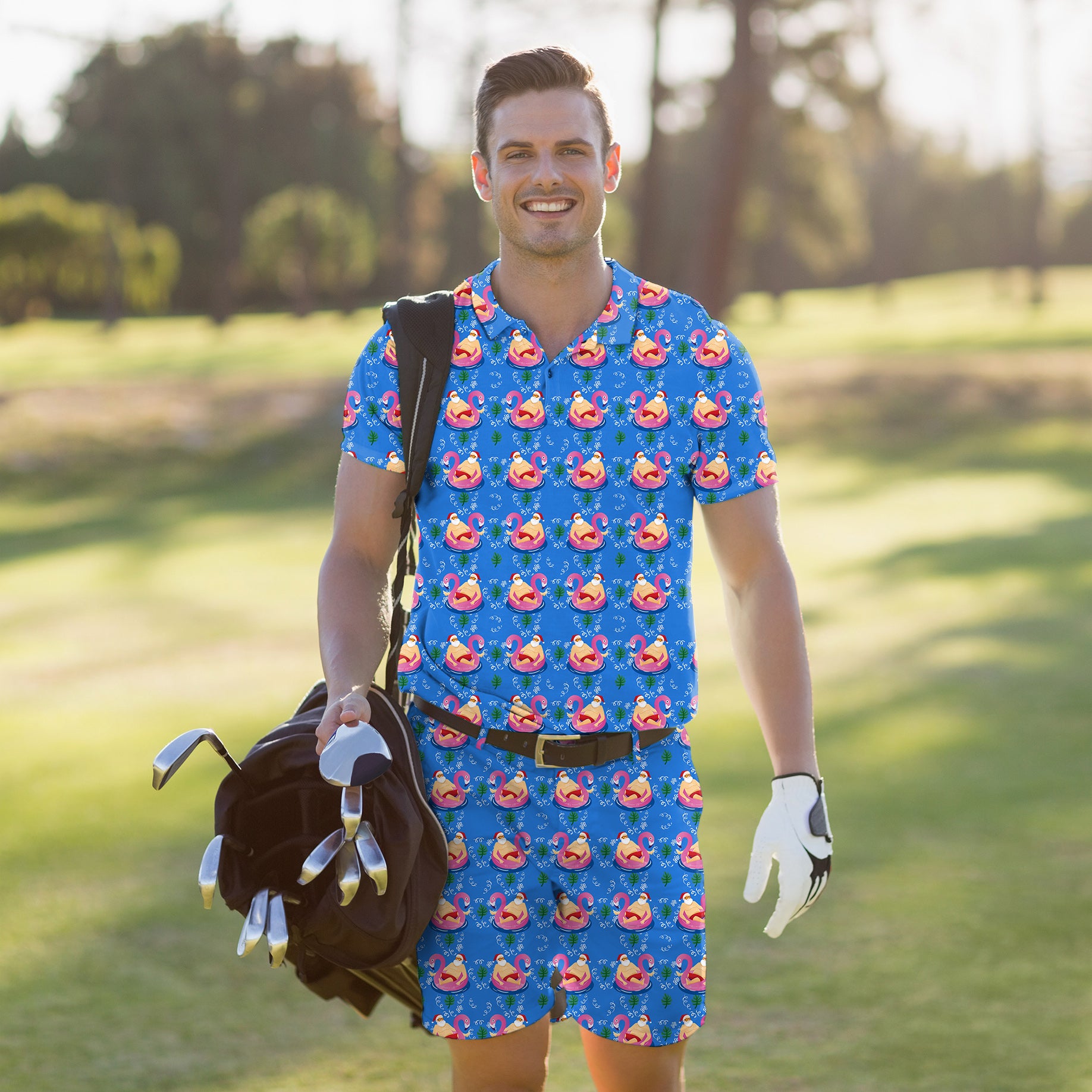 Men's Golf Set Polo+Shorts Santa Pool Party