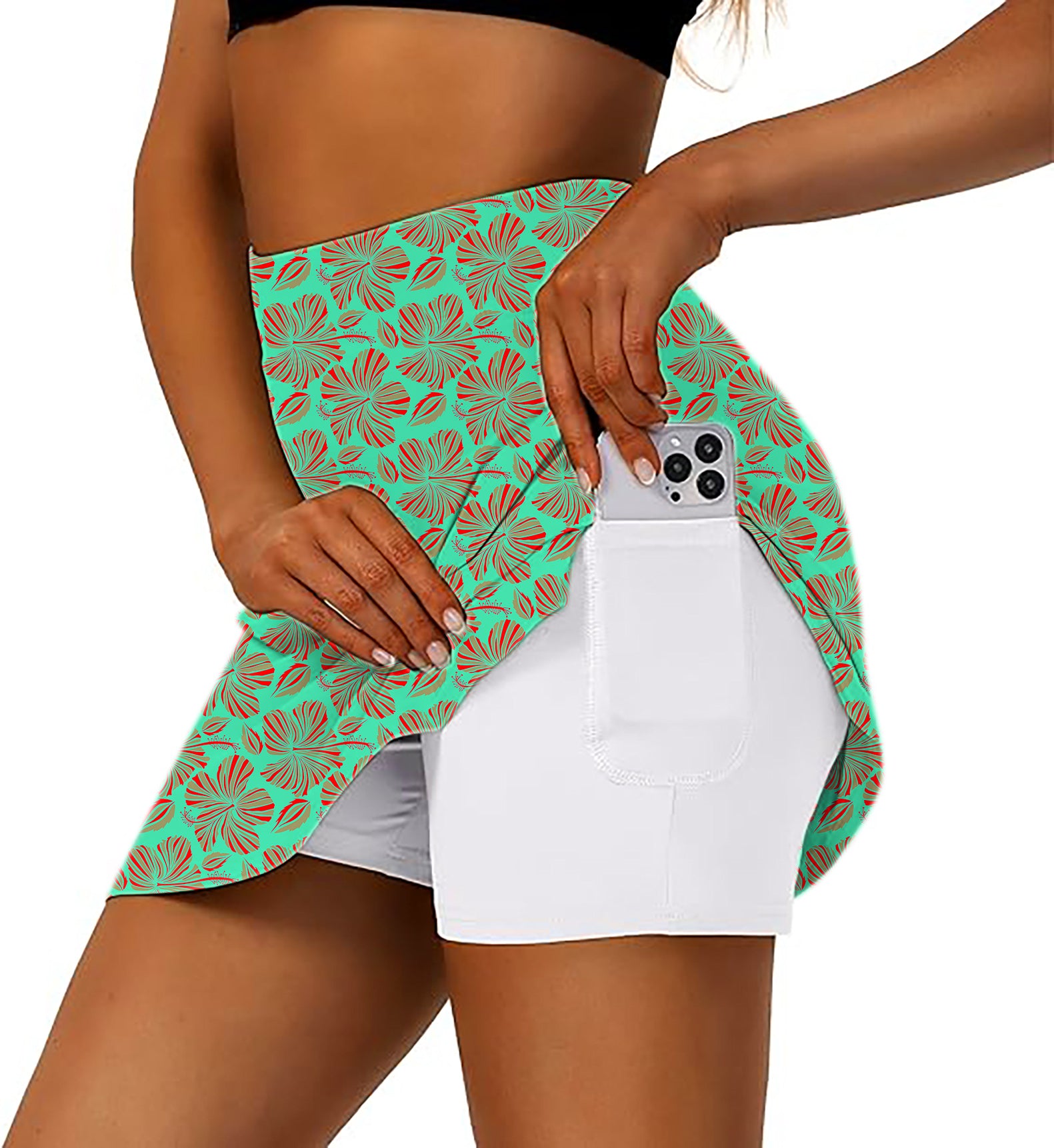 Women's GREEN FLOWERS Golf Skirts Inner Shorts Pocket