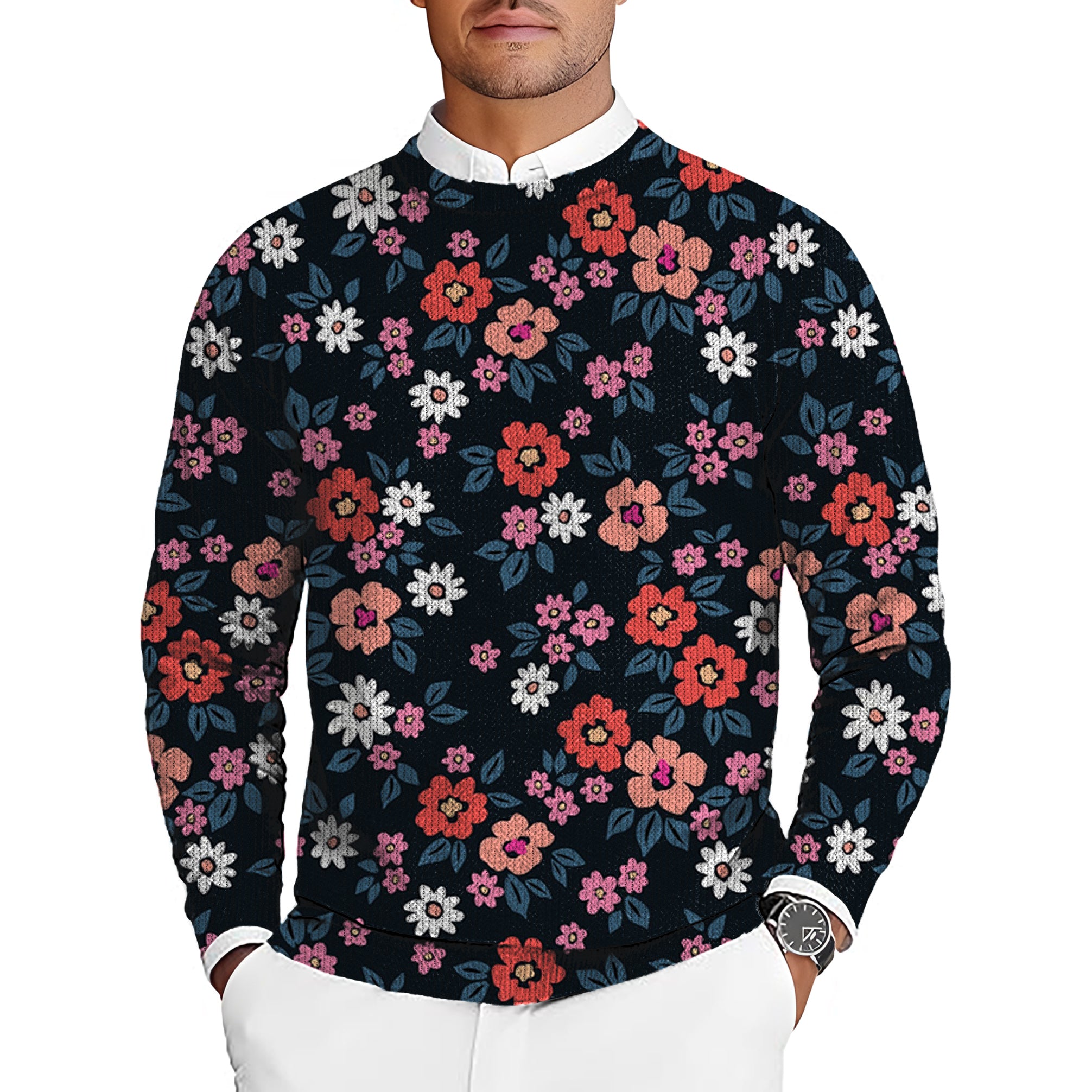 Vintage Floral Men's Golf Crewneck Pullover Sweaters Ugly Sweater