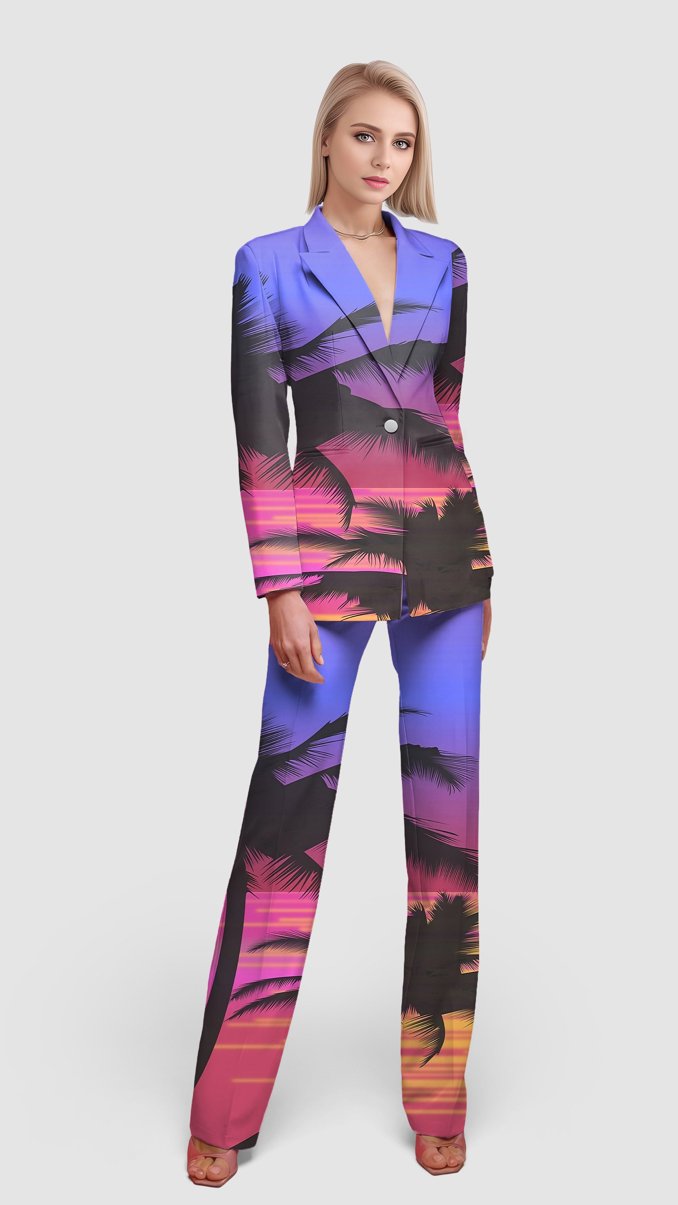 Red Sunset Palm Tree-Women's Blazer Casual Work Office Blazer Suit set