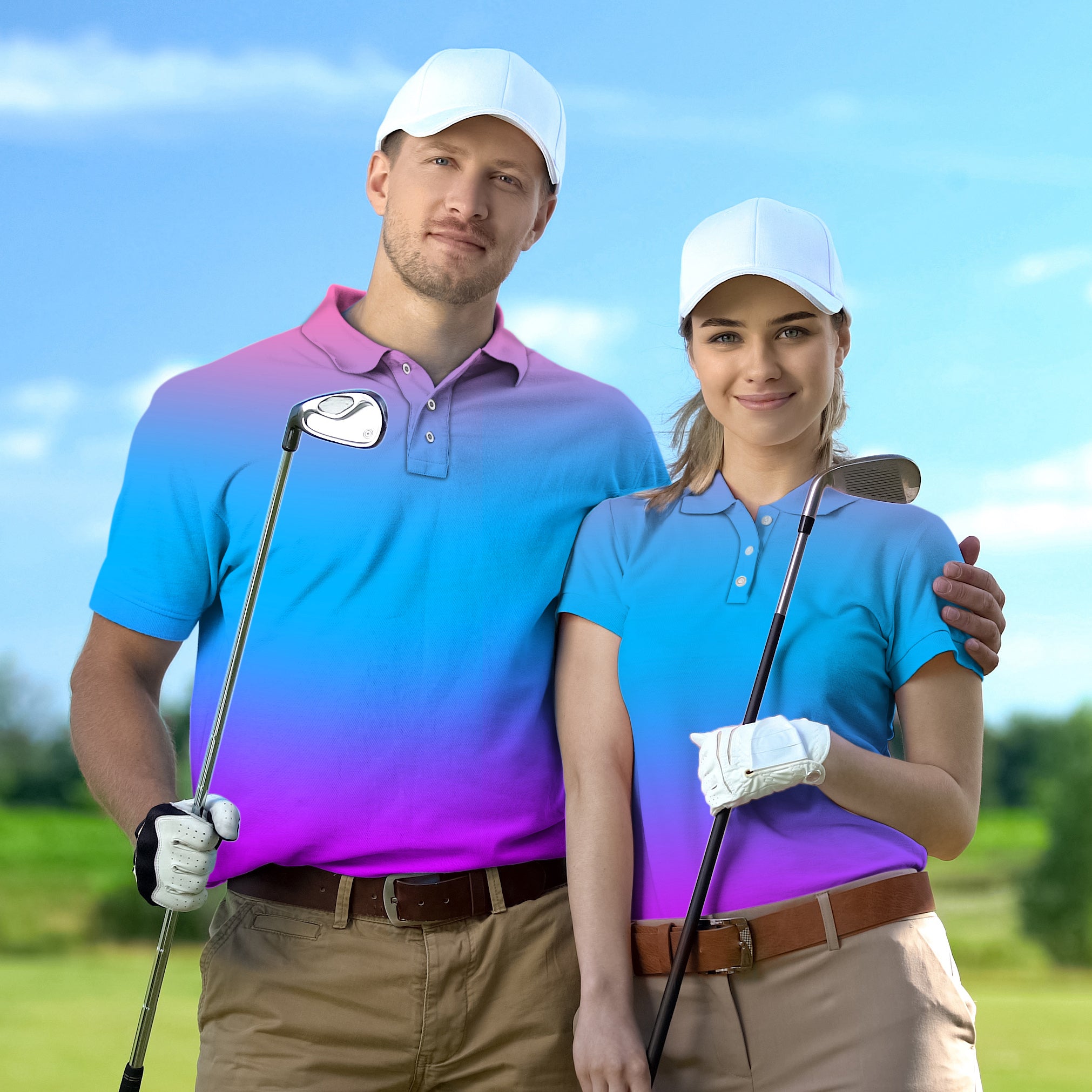 Golf Polo Couple Family set Neon Gradients tournament