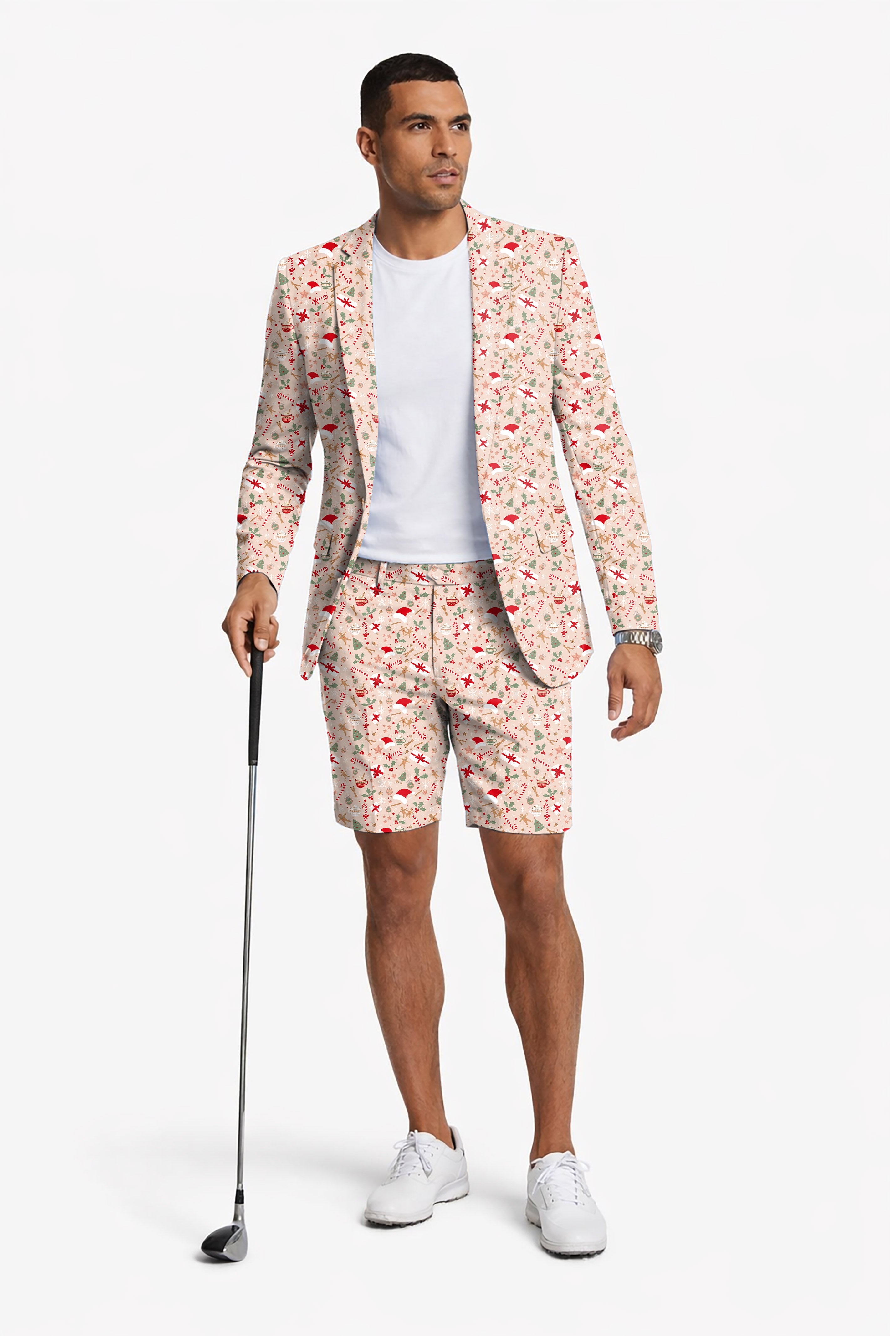 pink christmas Men's Party Costumes-Theme Party 2pcs Suit set-Blazer Shorts