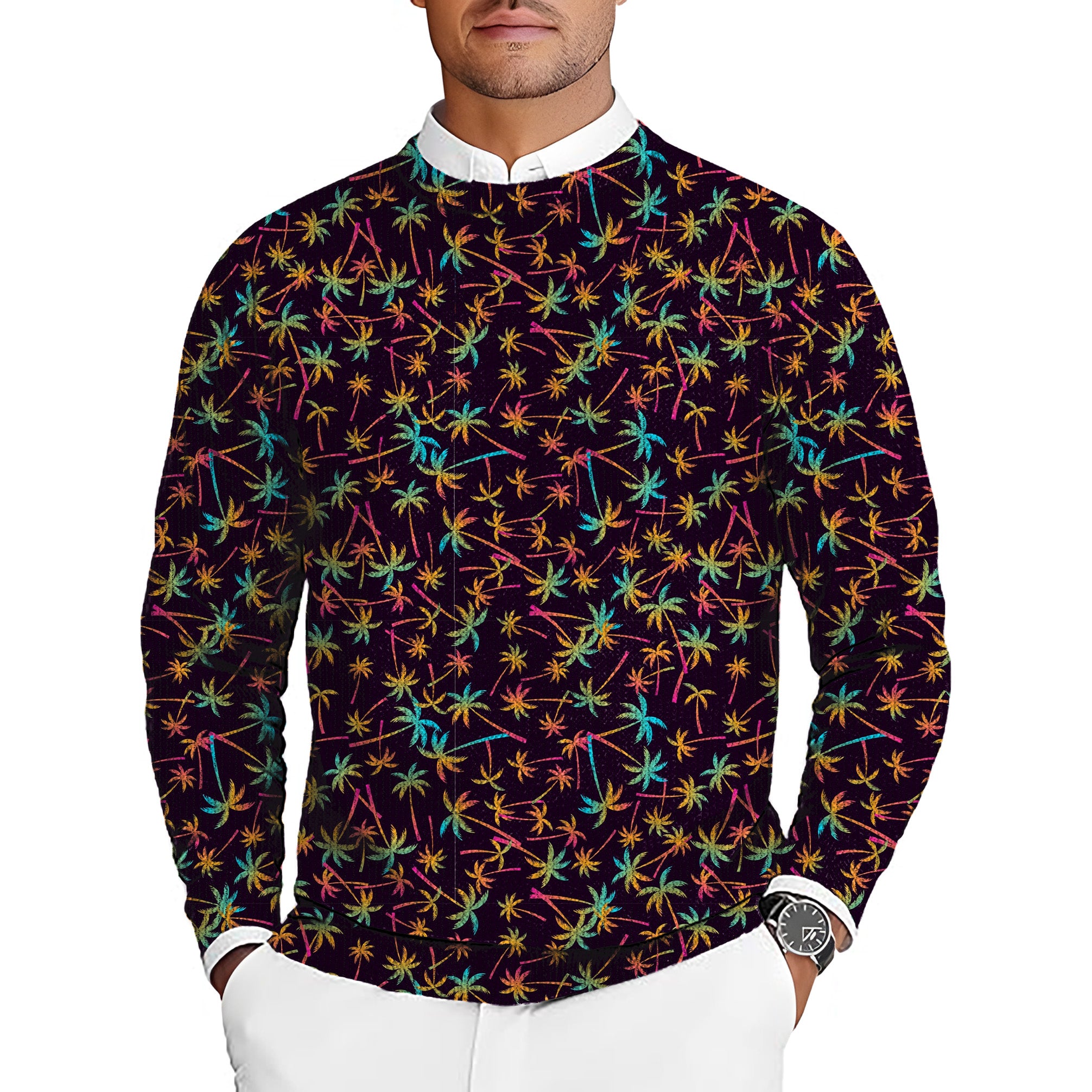 Gradient Palms Men's Golf Crewneck Pullover Sweaters Ugly Sweater