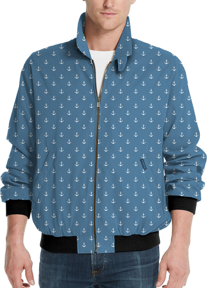 Sea Blue Anchor men's golf windbreaker jacket with anchor pattern and custom logo options