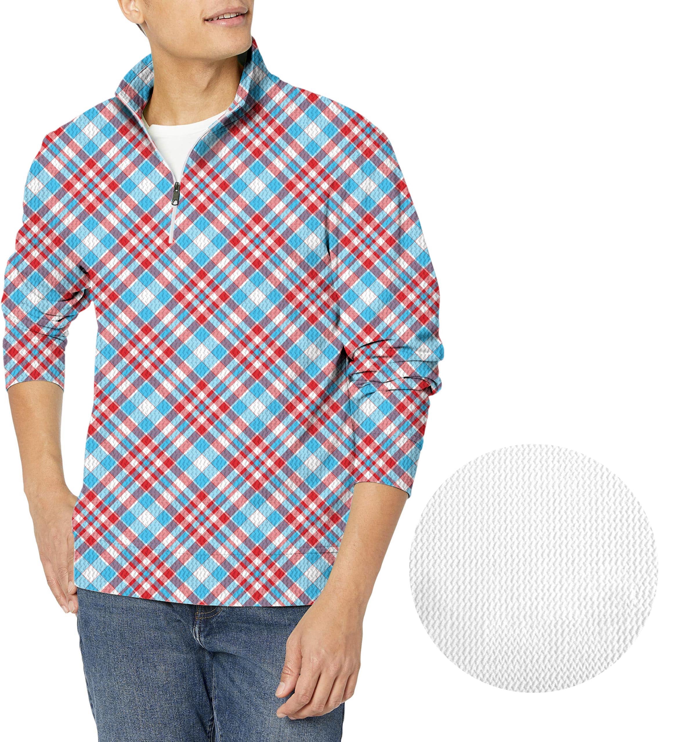 Argyle red blue-Men's Golf Waffle Zipper Pullover