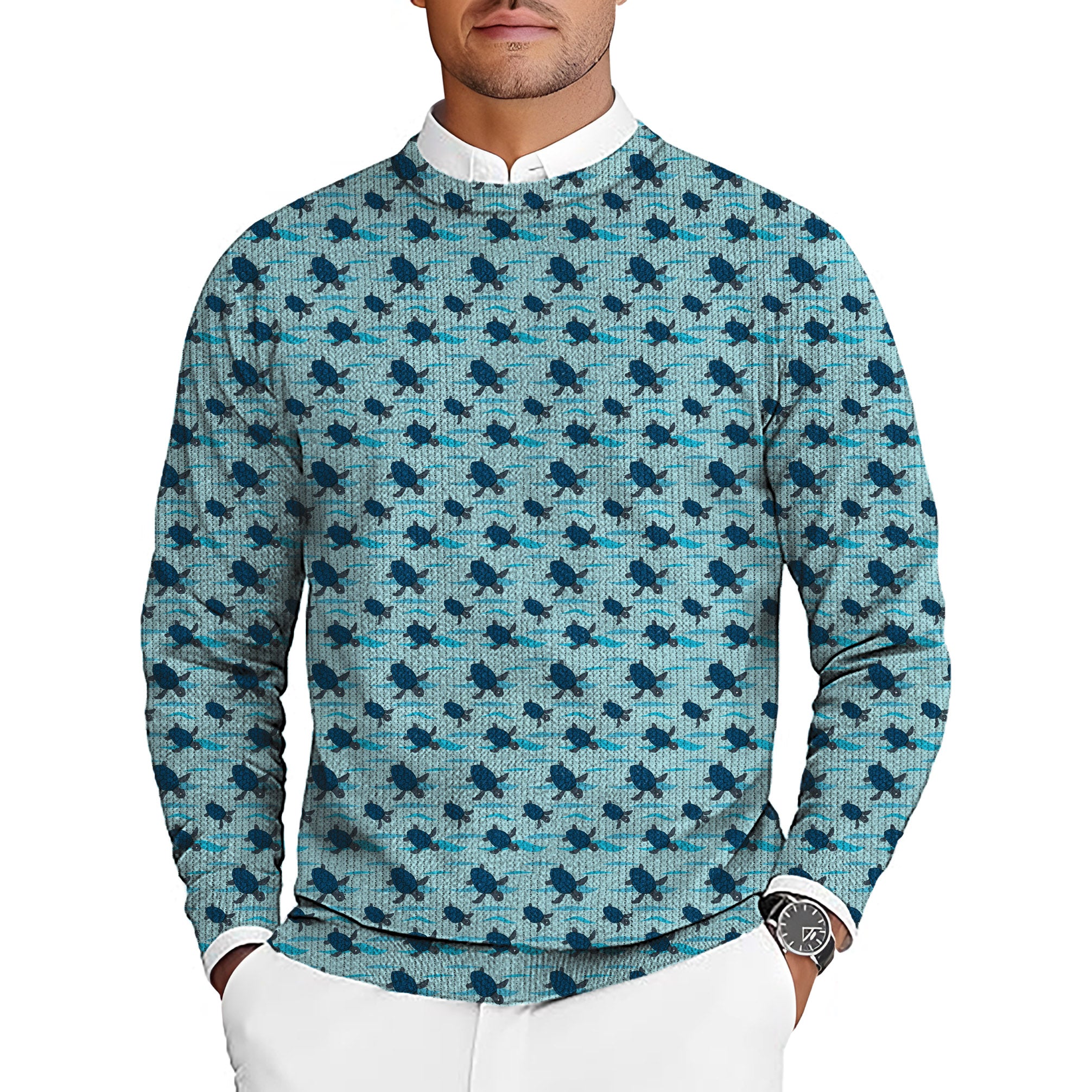 Turtle Time Men's Golf Crewneck Pullover Sweaters Ugly Sweater