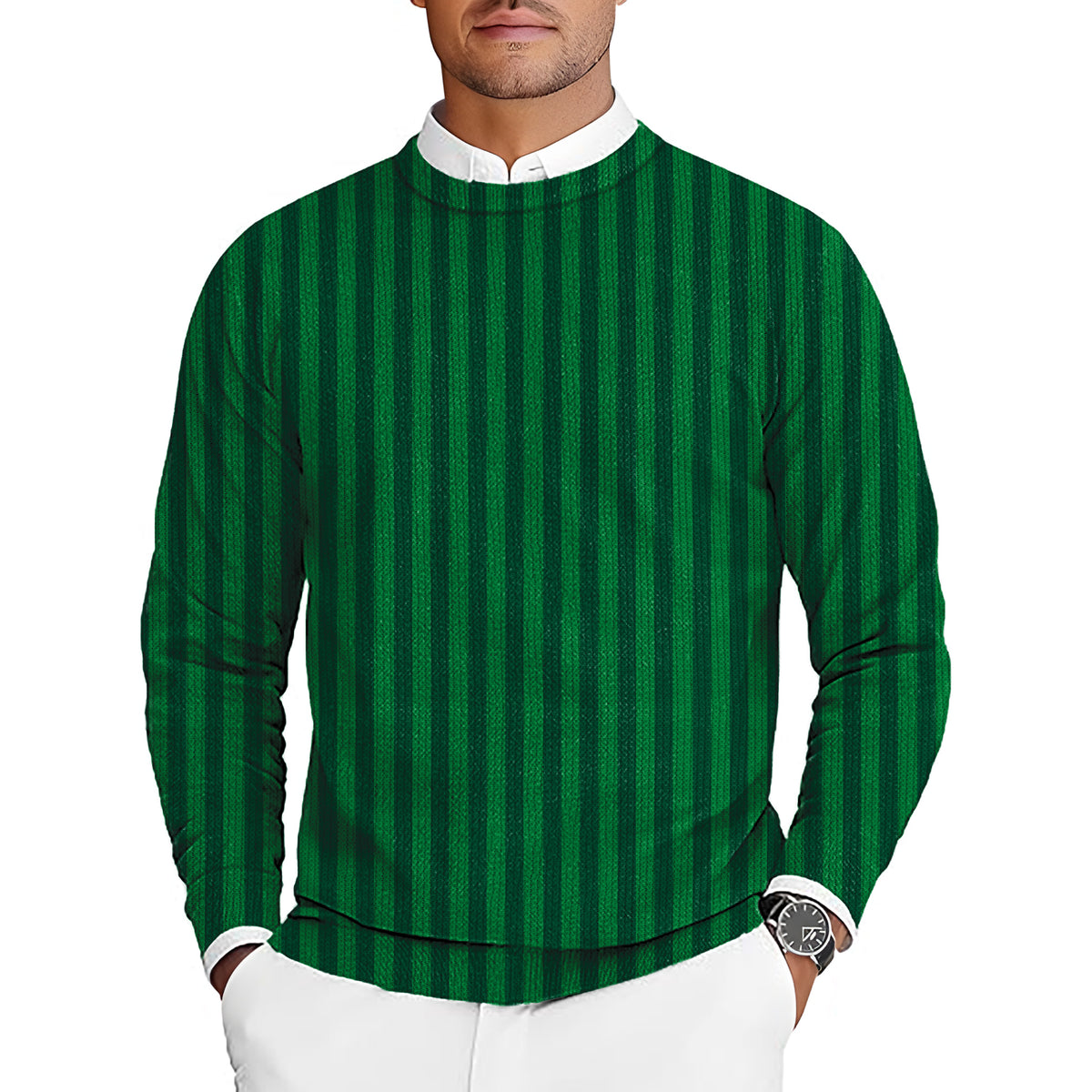 Vertical stripes on a watermelon Men's Golf Crewneck Pullover Sweaters Ugly Sweater