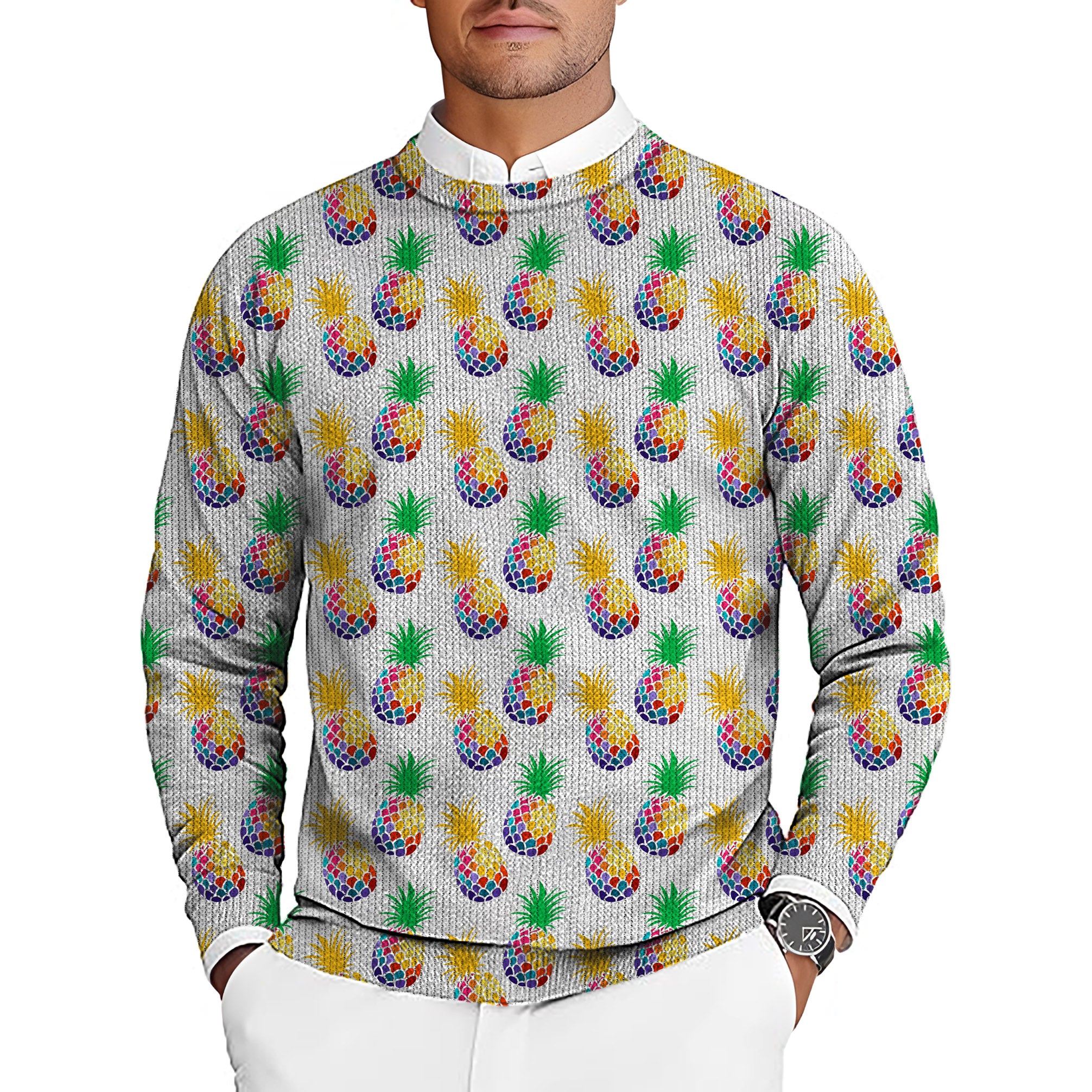 Pineapple Disco Men's Golf Crewneck Pullover Sweaters Ugly Sweater