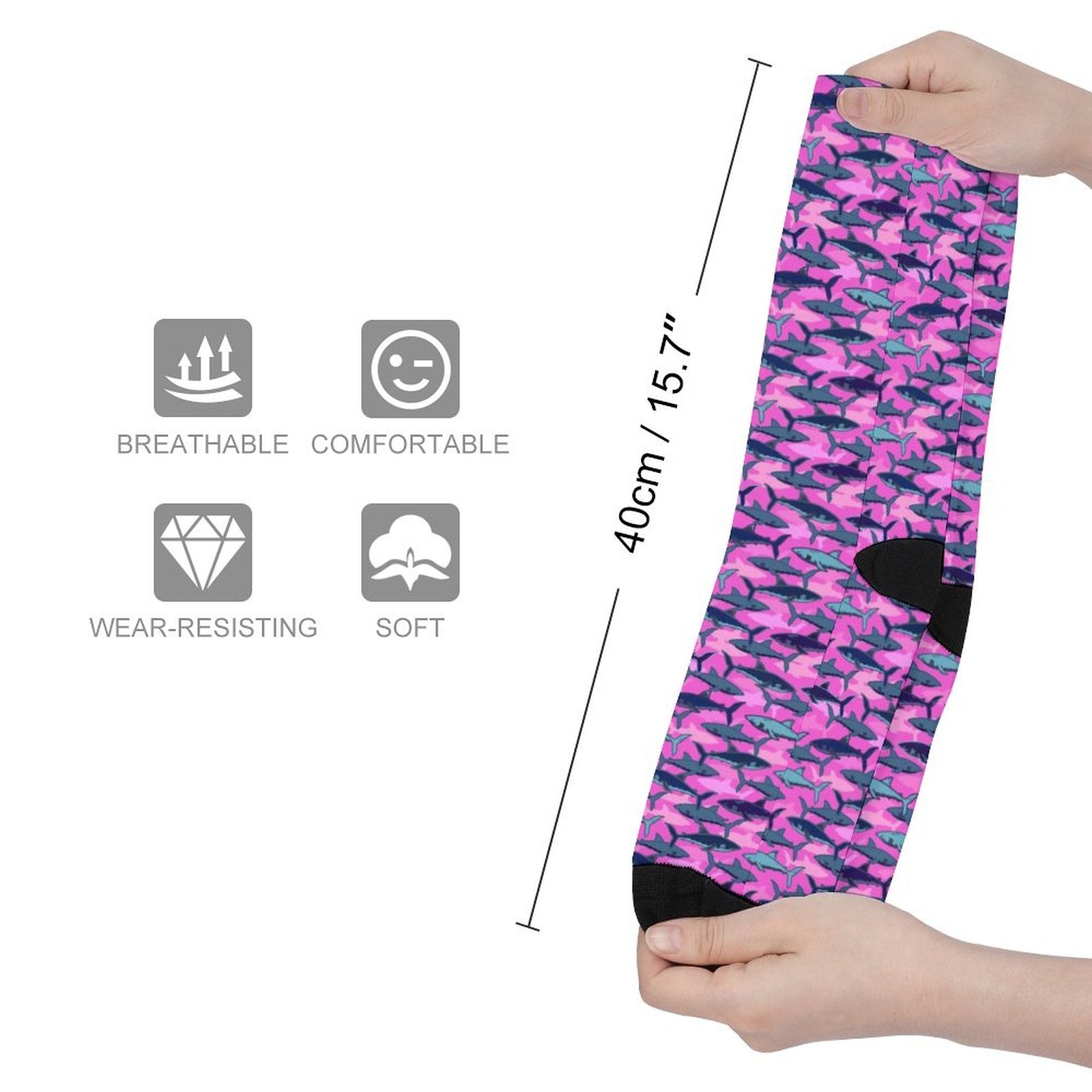 Electric Sharks Pink Prined socks Gifts for Men Women