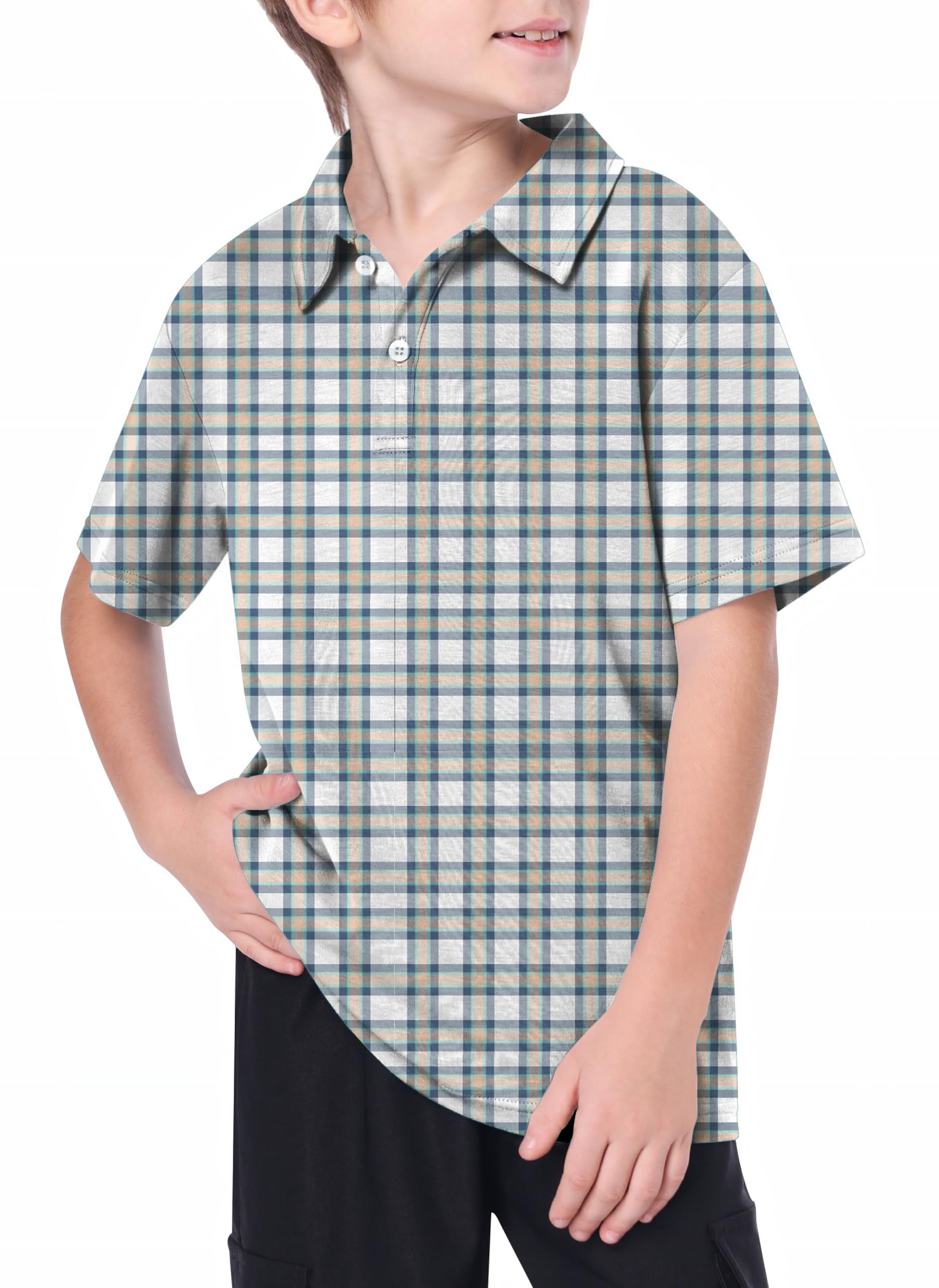 Youth grey grid Golf Polo