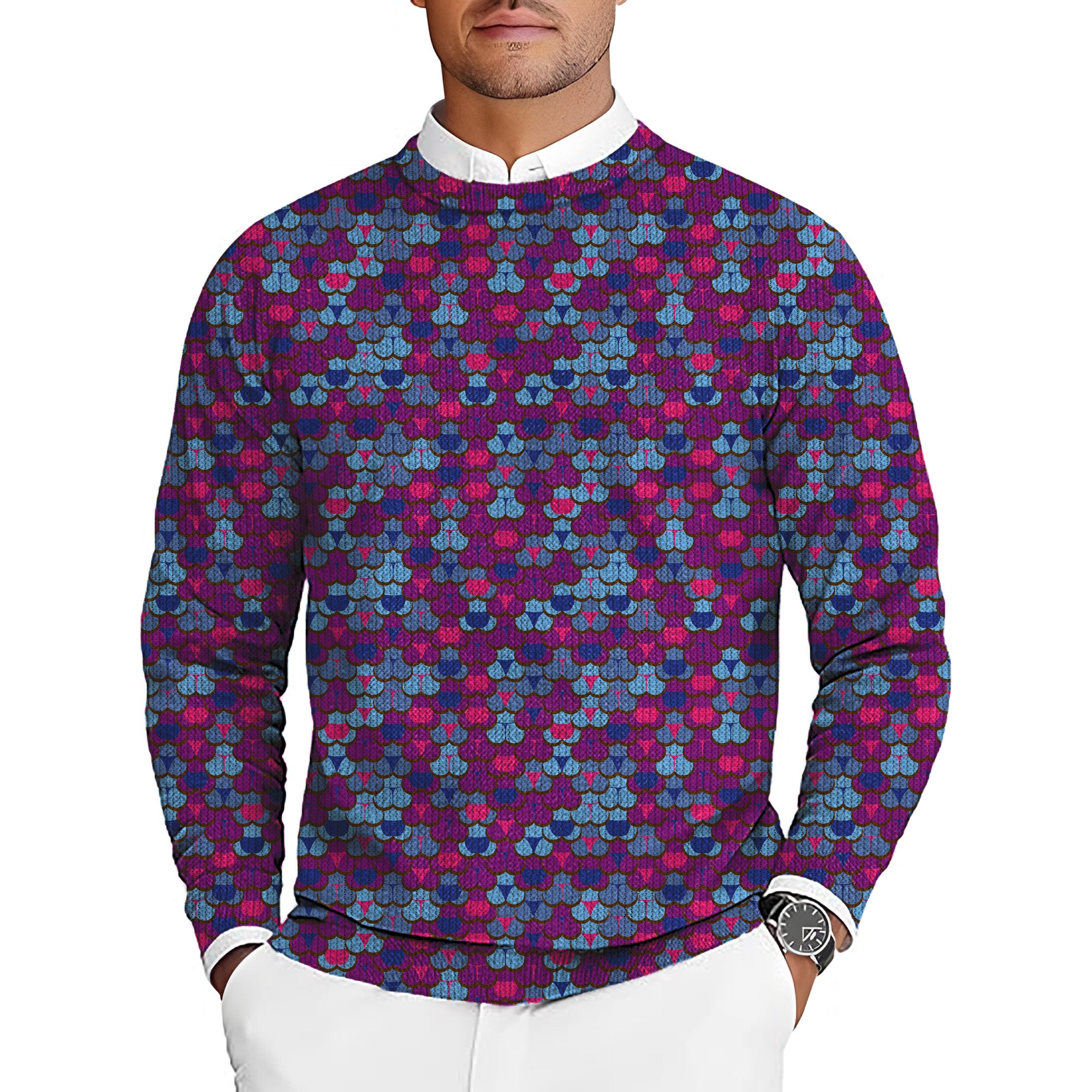 colorful world Men's Golf Crewneck Pullover Sweaters Ugly Sweater