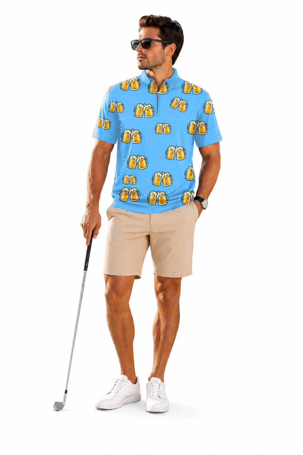 Men's Short Sleeve Quarter Zip Golf Pullover   Cheers Beer Embroidery