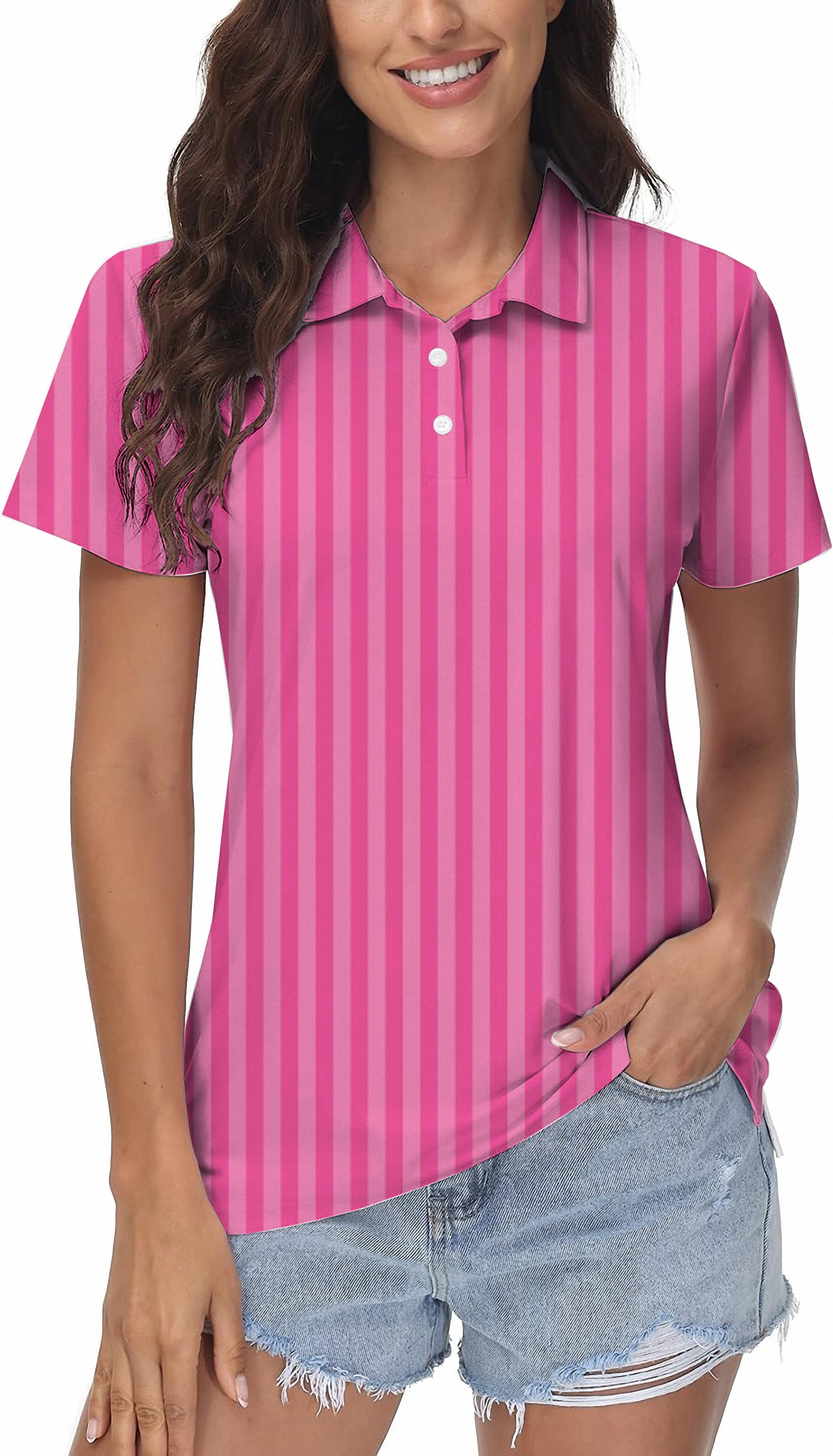 Pink Stripe Women's Golf Polo