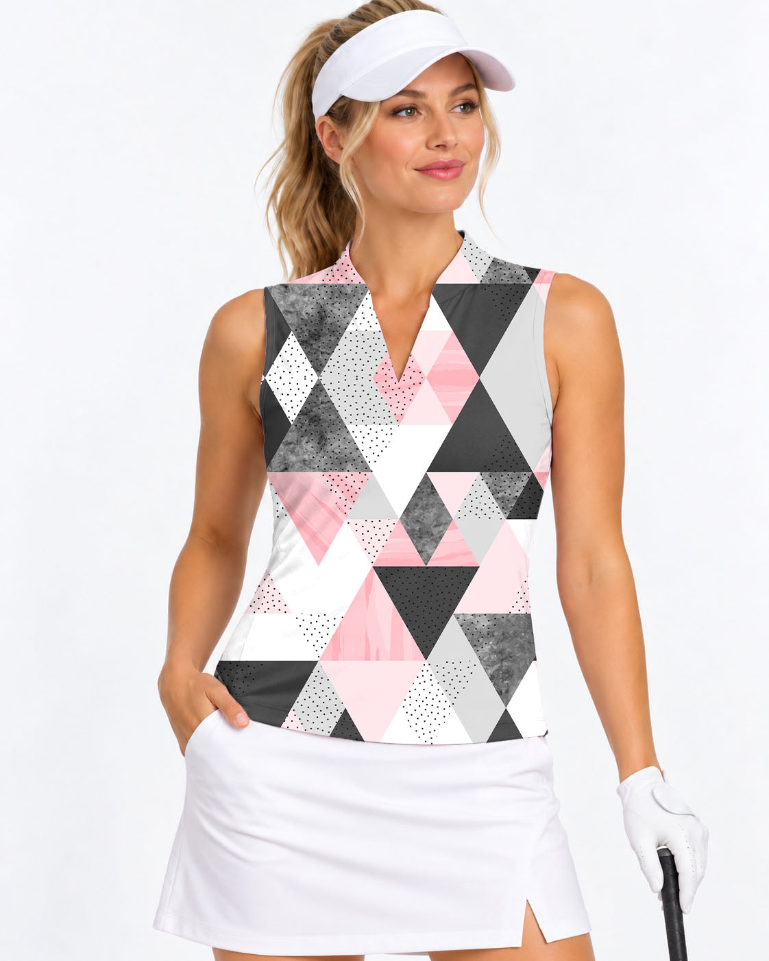 On Par Women's V Notch Mock Neck Sleeveless Golf Athletic Blouse