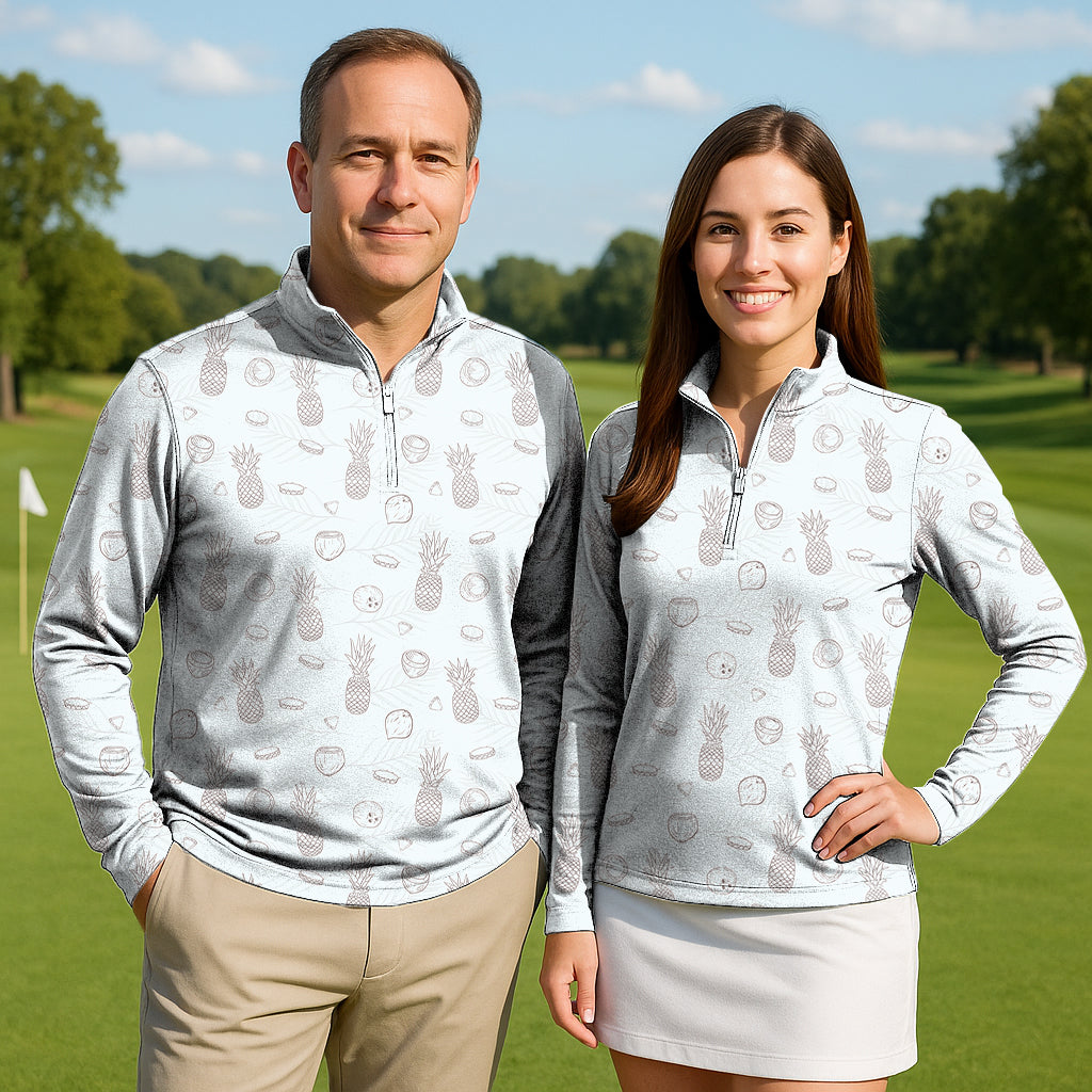Pina Colada Couple Golf Active 3/4 Zipper Top Long Sleeves