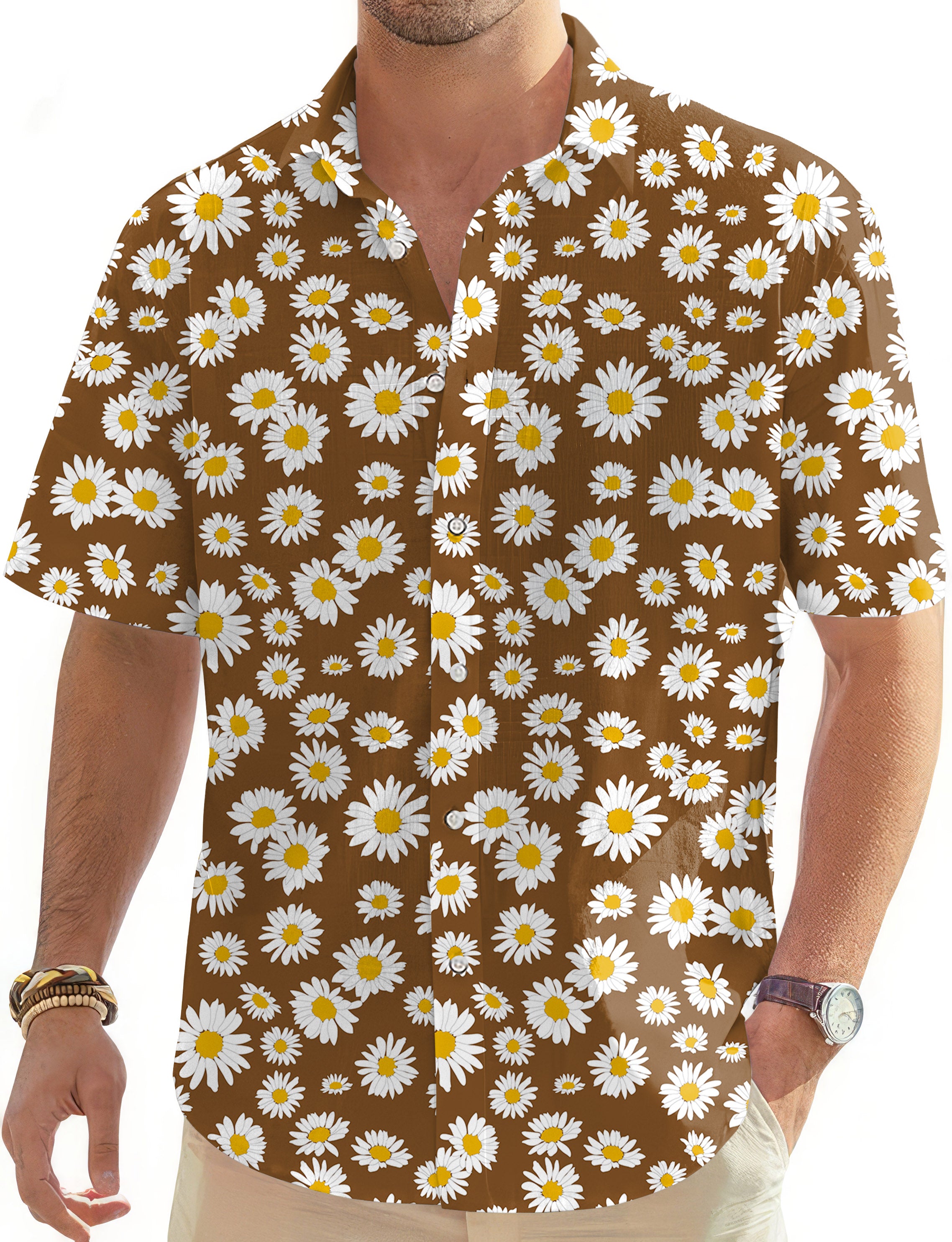 Daisy Flower Cool Men's Golf Hawaiian Shirts Button Down Shirt
