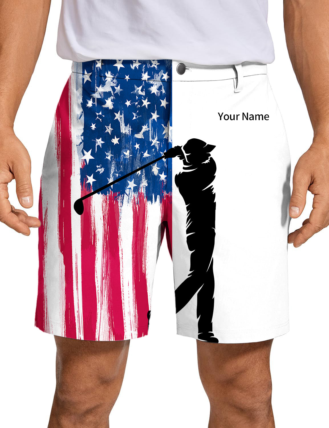 Personalized embroidery Your Name Men American Flag Golf Shorts