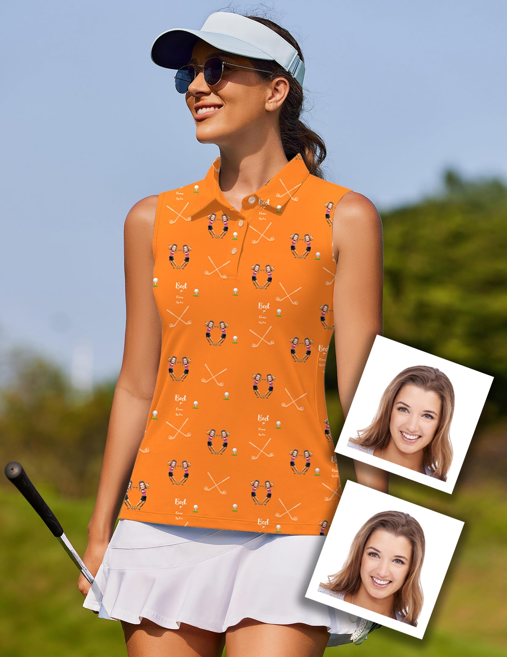 Custom Sister Photo Face & Name Women's golf Sleeveless shirt