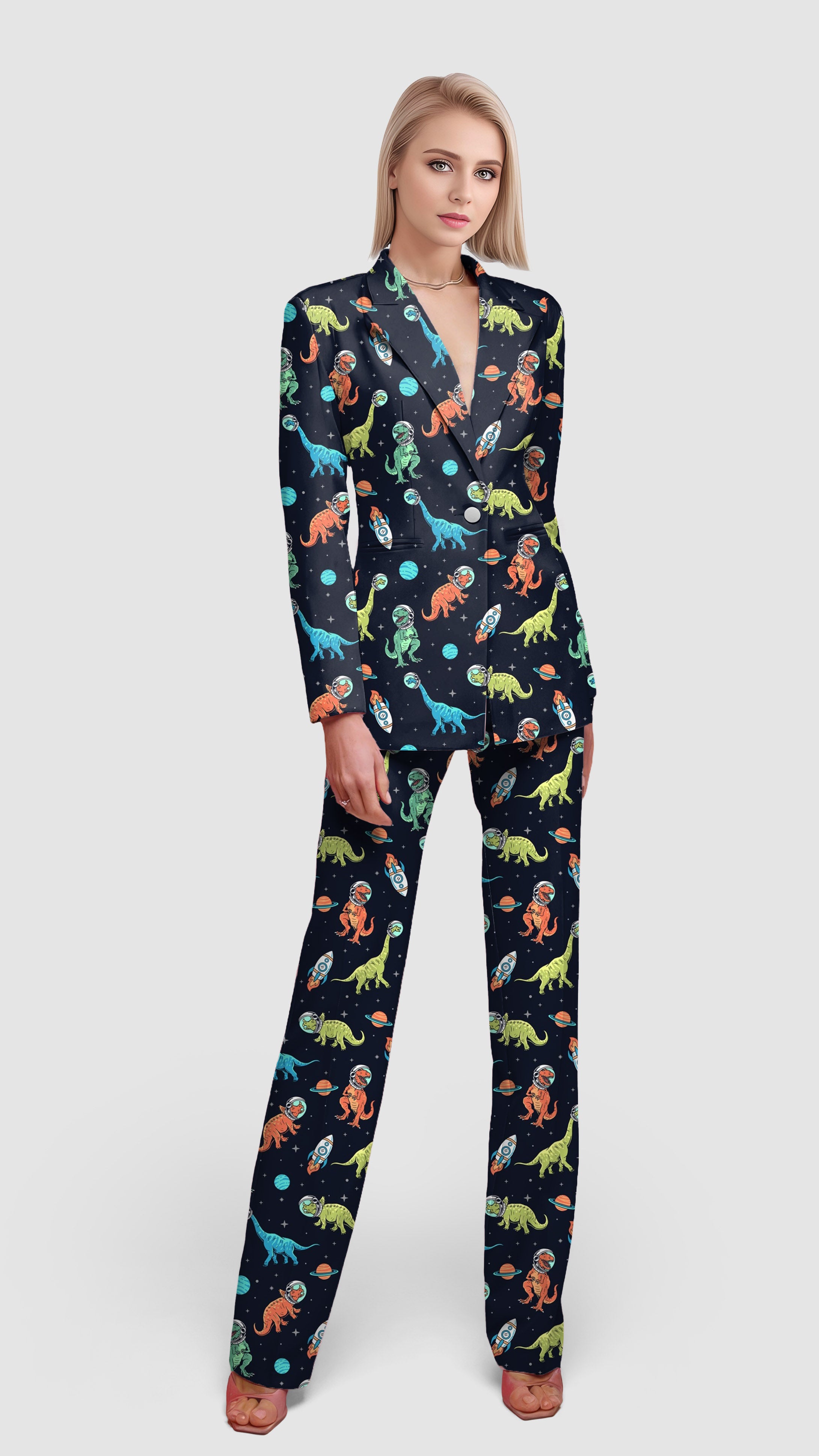 Space Dinosaur-Women's Blazer Casual Work Office Blazer Suit set