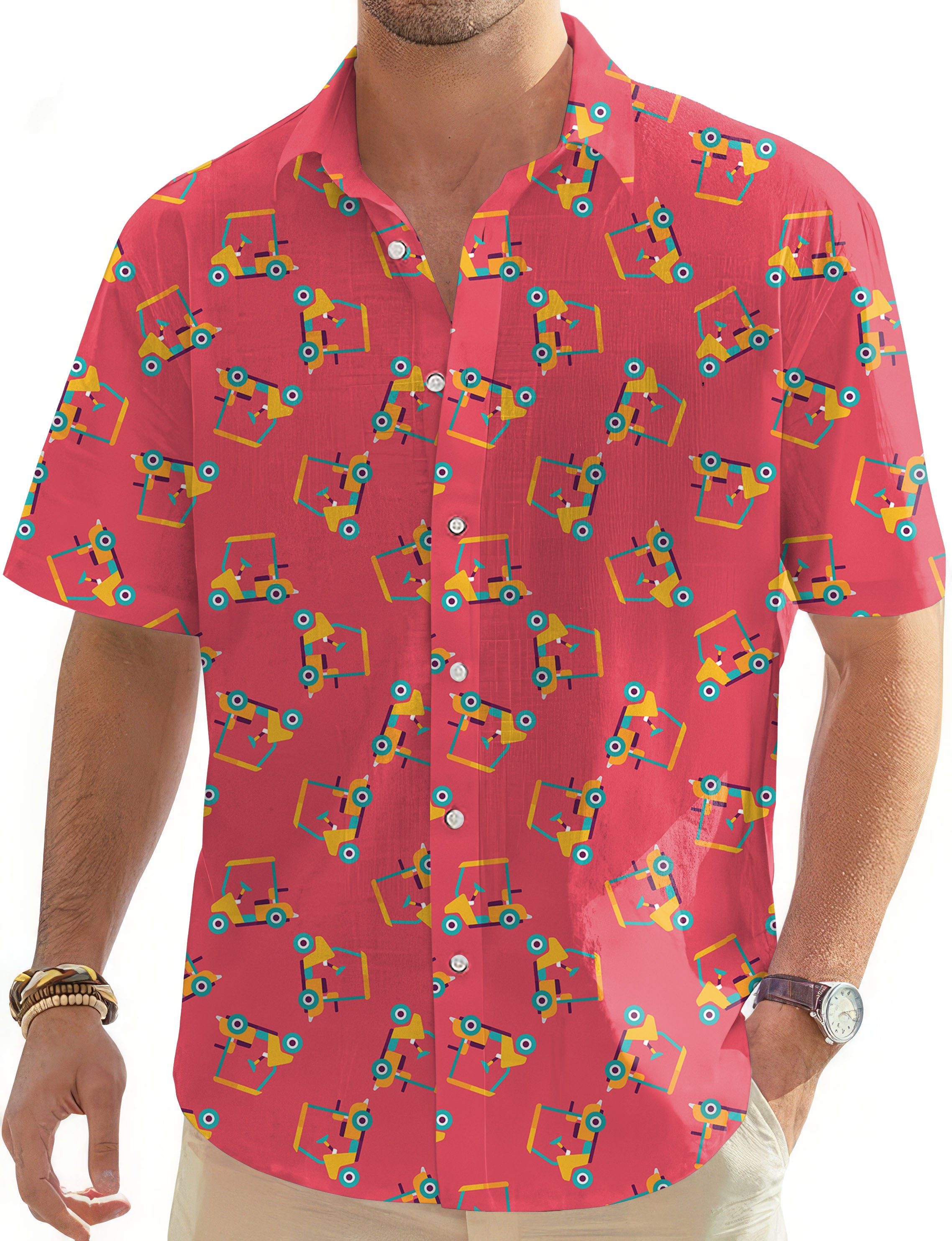 Cart Cruising-Men's Golf Hawaiian Shirts Button Down Shirt