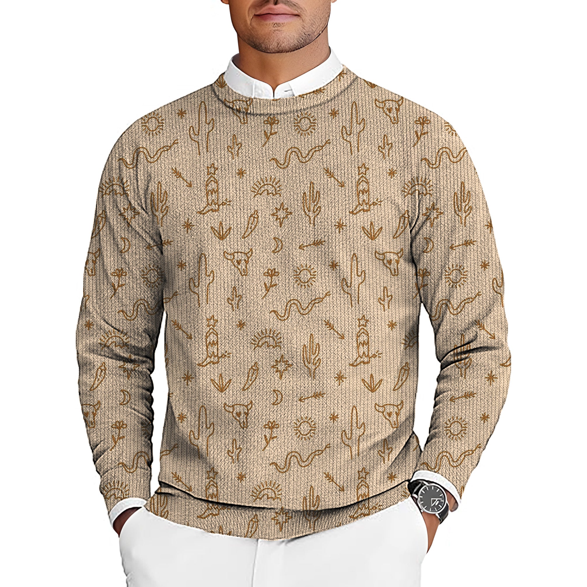 Western Vibes Men's Golf Crewneck Pullover Sweaters Ugly Sweater