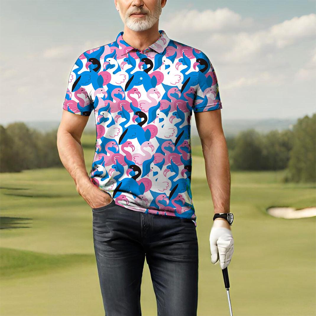 Men's golf polo Flamingo Party