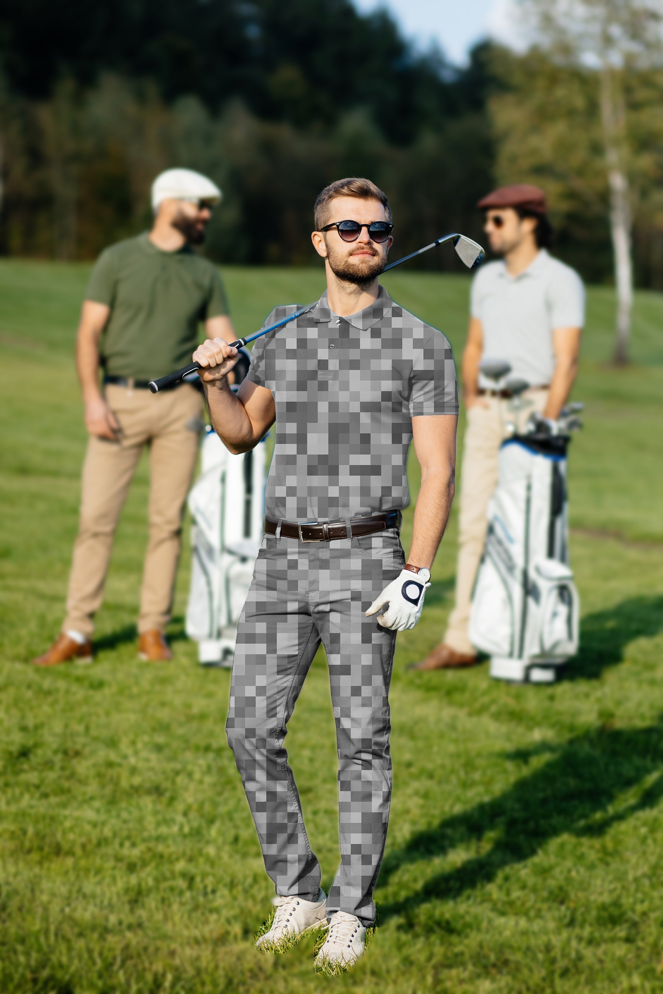Men's Golf Set Polo+Pants Grey Pixel Big