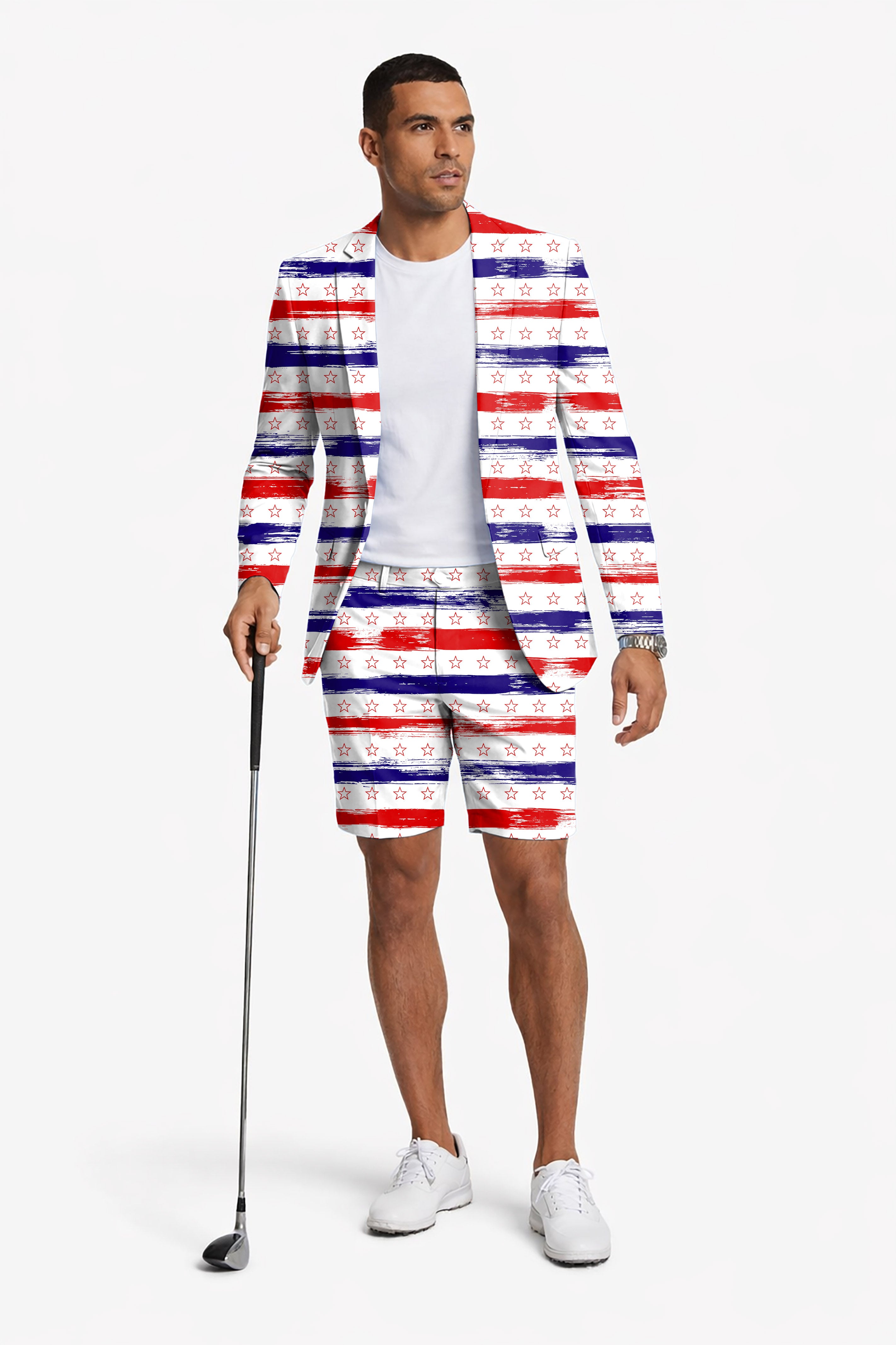 Stars & Stripes Men's Party Costumes-Theme Party 2pcs Suit set-Blazer Shorts