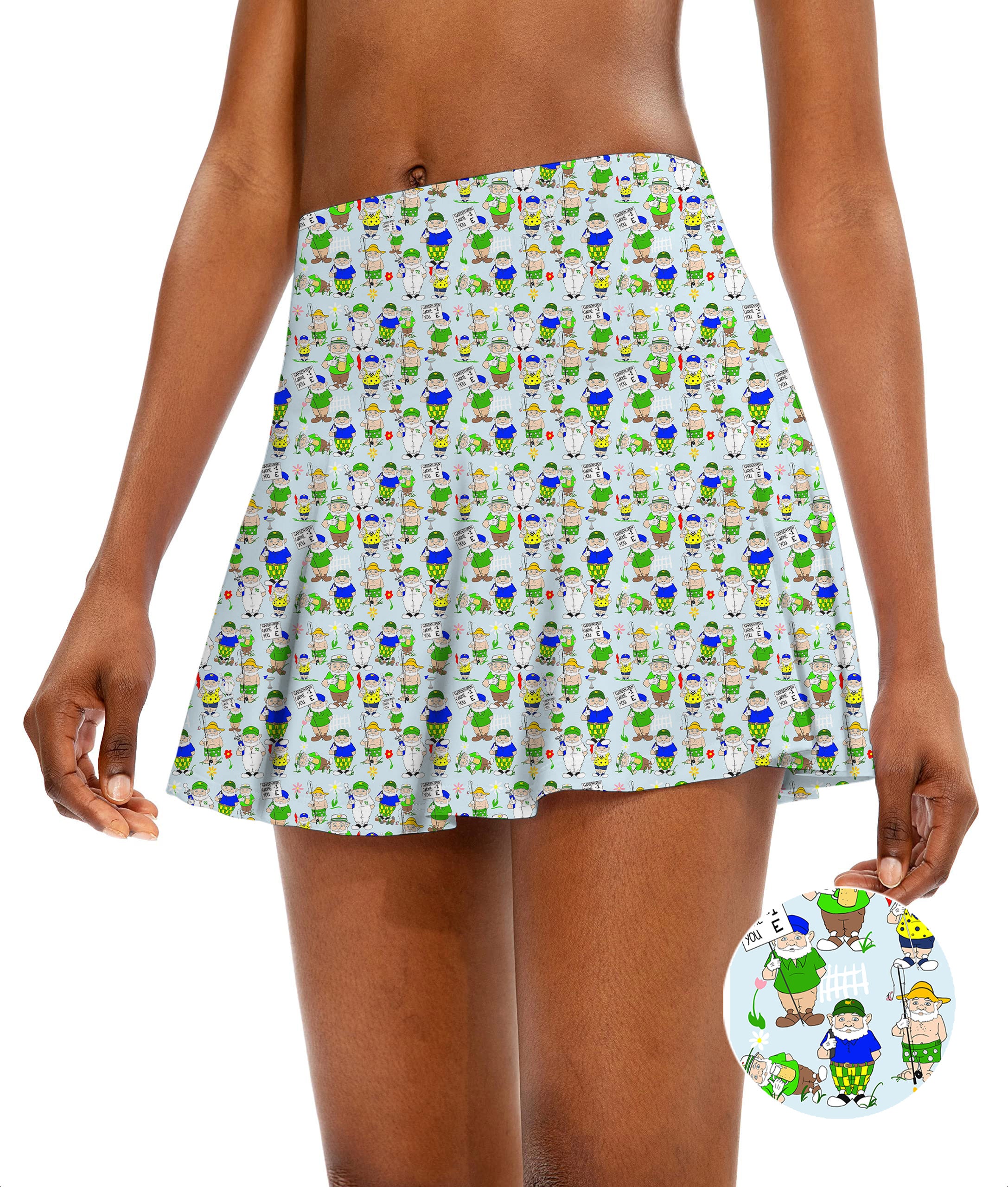 Gnome Garden Open Designer style Women's Athletic Golf Skorts Flared Skirts