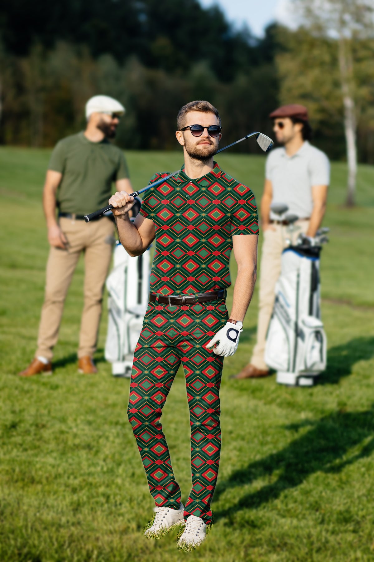 Men's Golf Set Polo+Pants Christmas Argyle