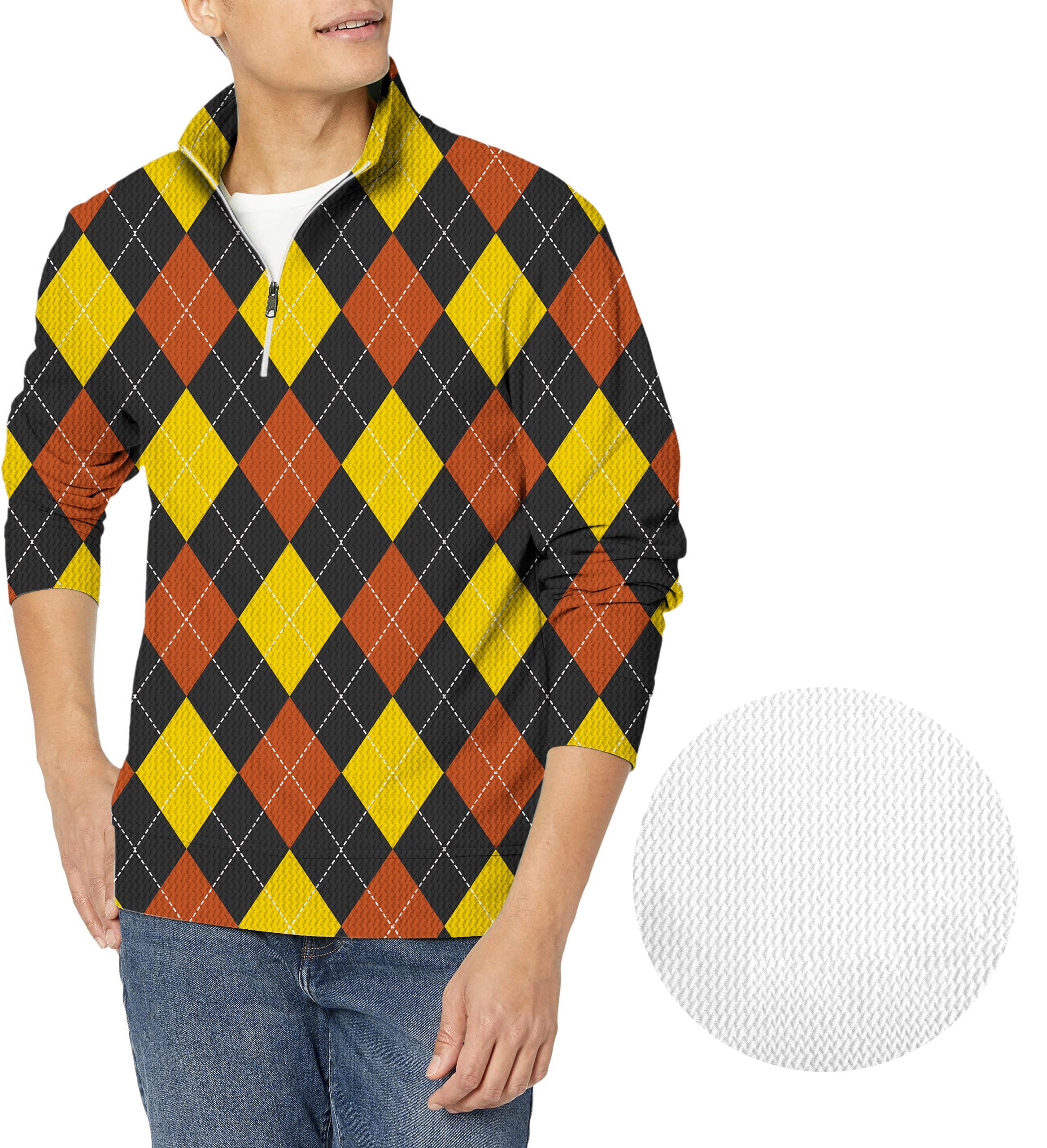 red Argyle-Men's Golf Waffle Zipper Pullover