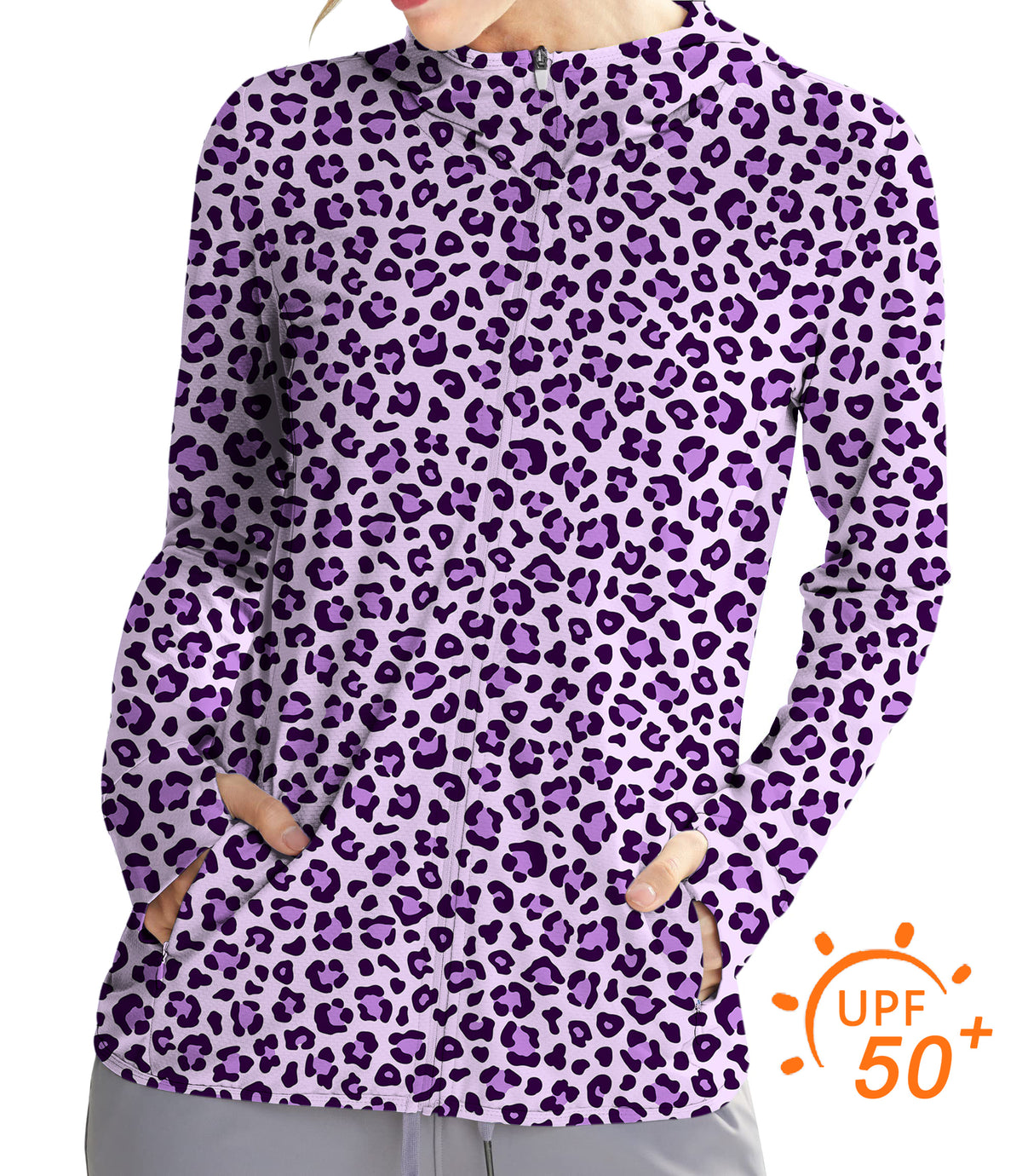 Women's Outdoor pink leopard print Golf Sun Protection Slim Fit zip hoodies