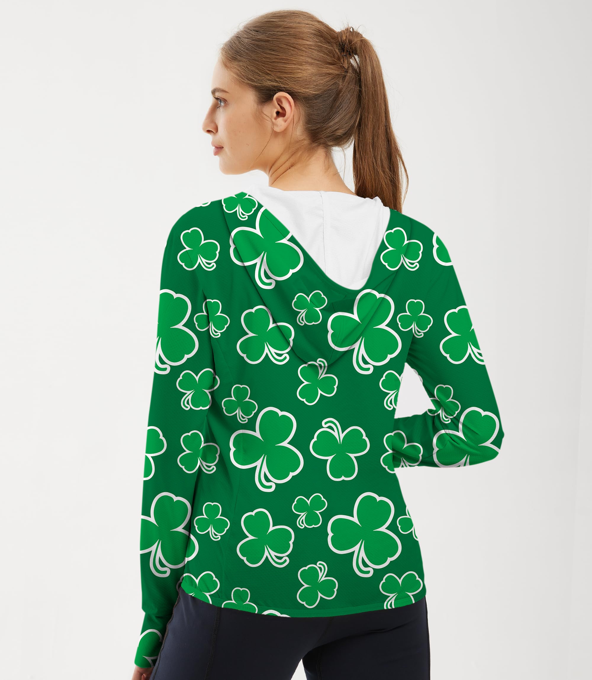 Women's Outdoor Leaf clover St. Patrick's Day Golf Sun Protection Slim Fit zip hoodies