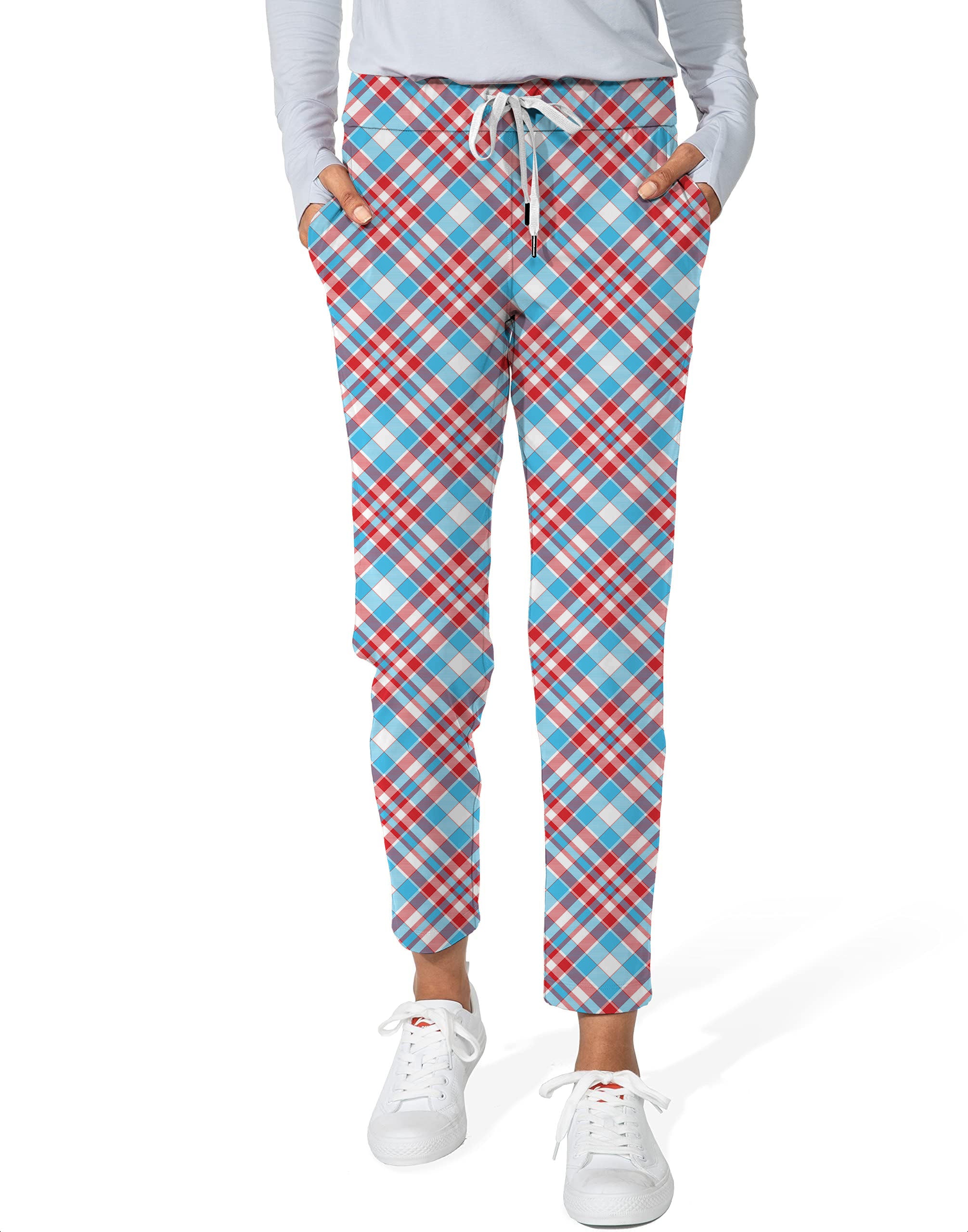 Argyle red blue-Women's 7/8 Stretch Ankle Golf Pants