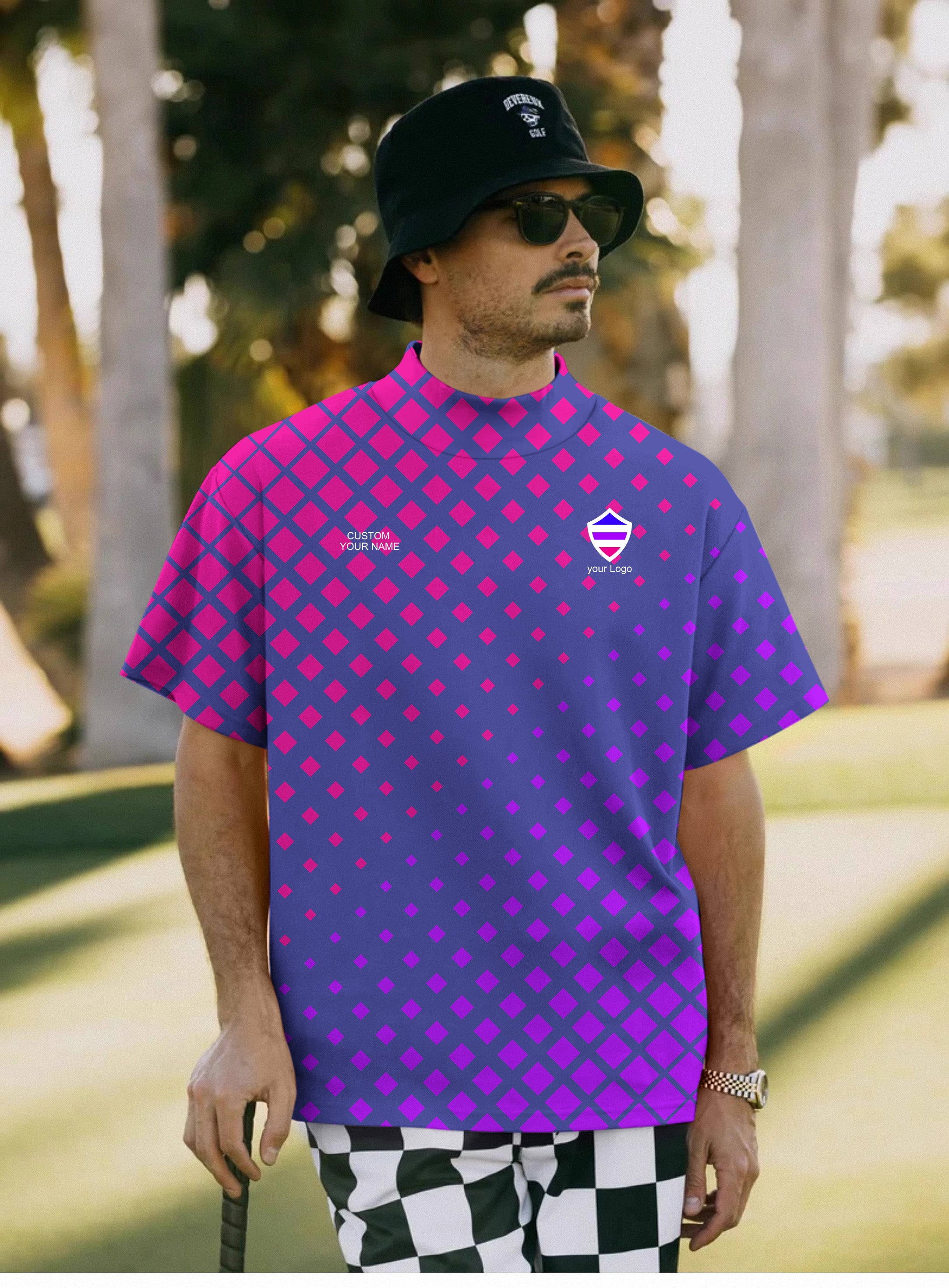 Men's blue purple pink sport Team Mock Neck Long/Short Sleeve Golf Top