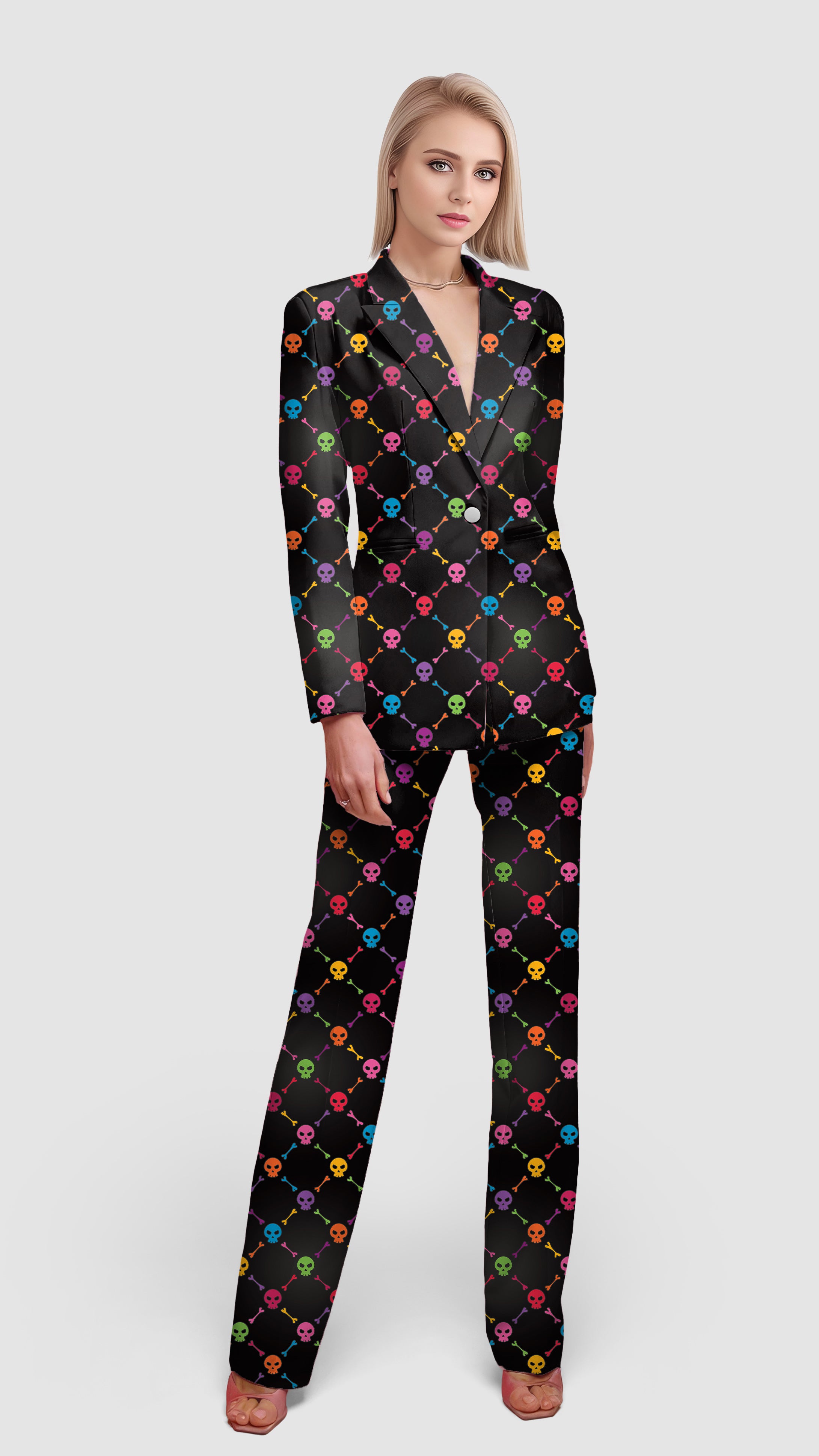 Halloween Colors Skull Bones Women's Blazer Casual Work Office Blazer Suit set