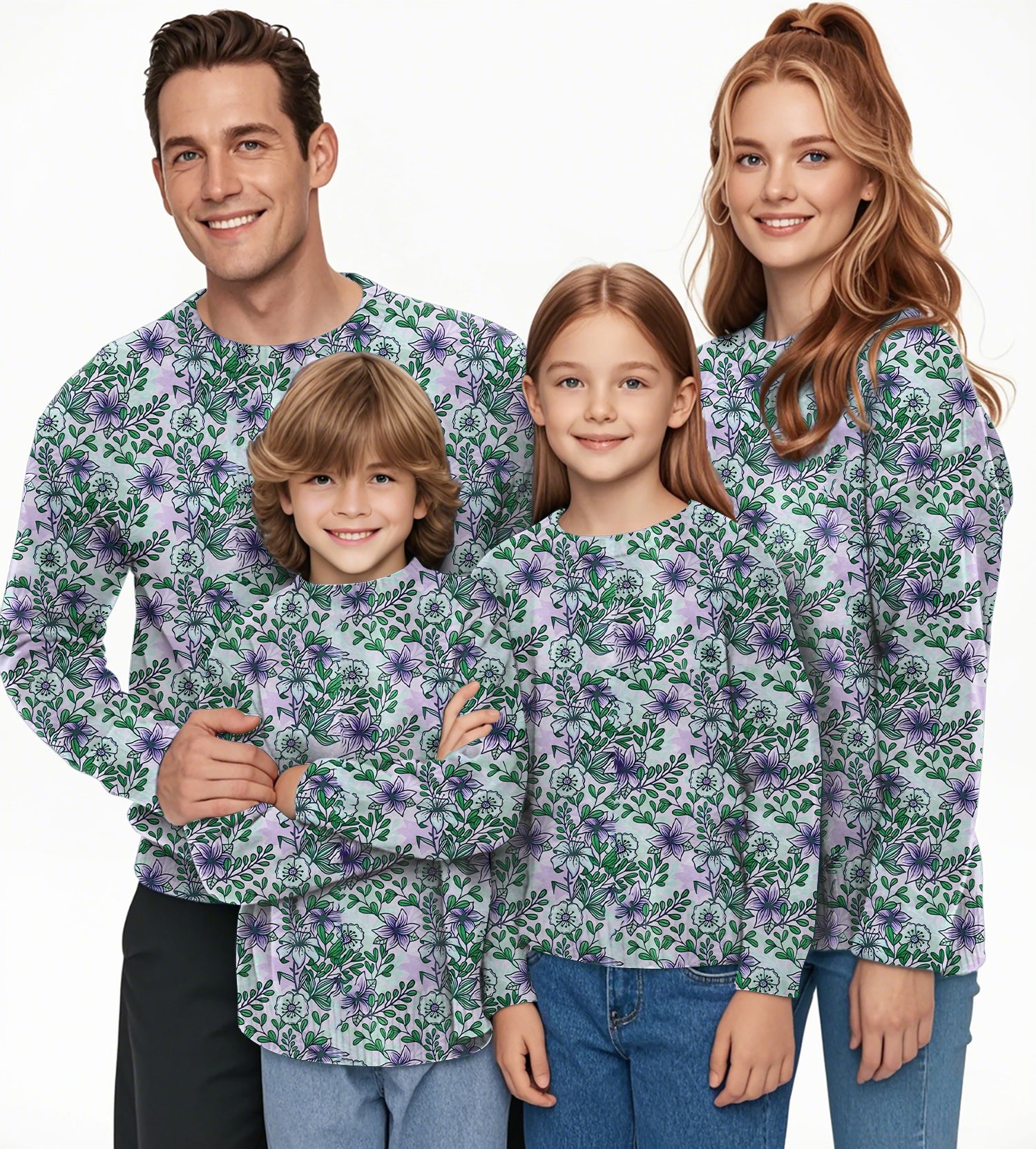 Purple flowers Crewneck Pullover Ugly Sweater Men Women boy girl family