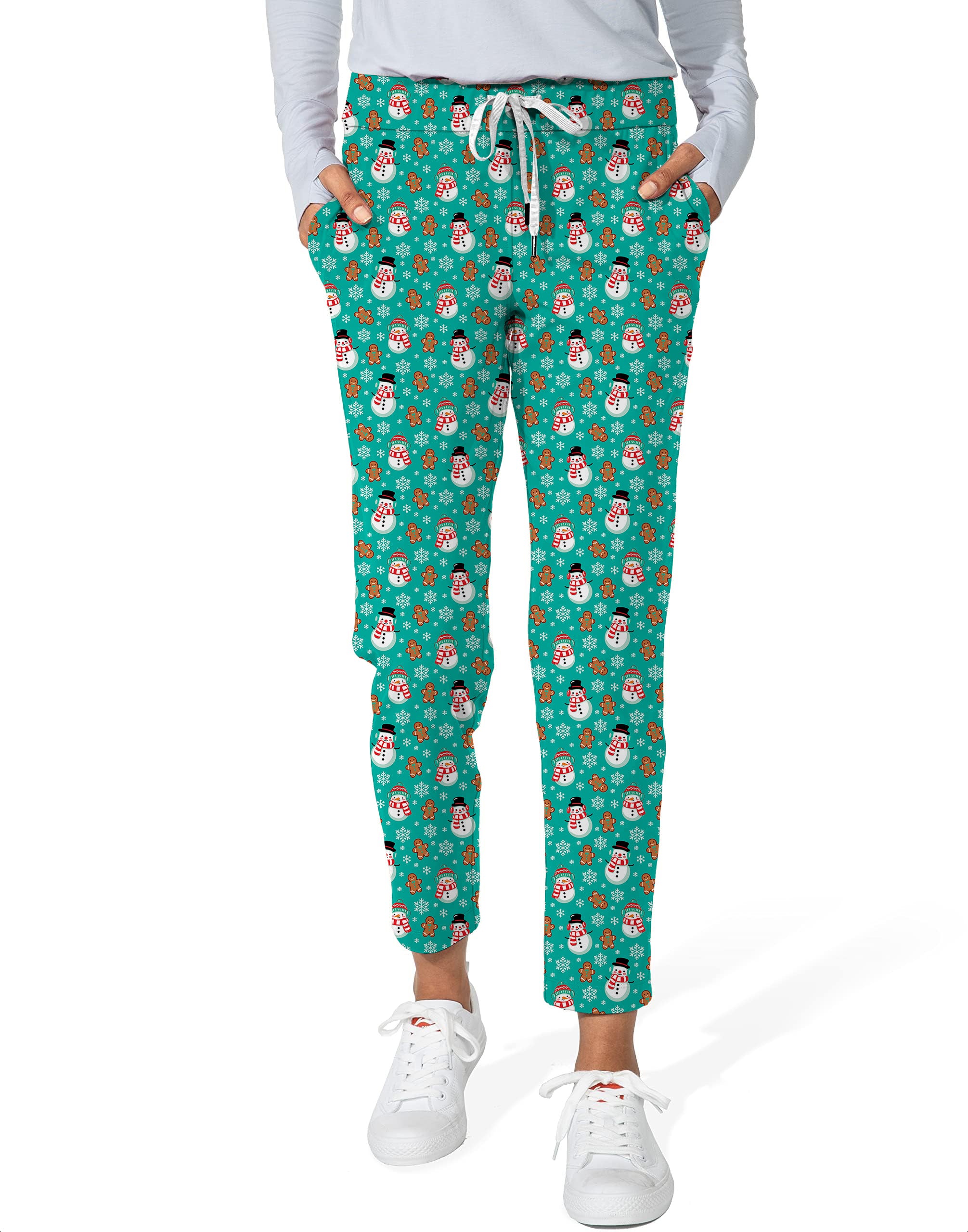 Gingerbread Snowman Blue Christmas Women's 7/8 Stretch Ankle Golf Pants