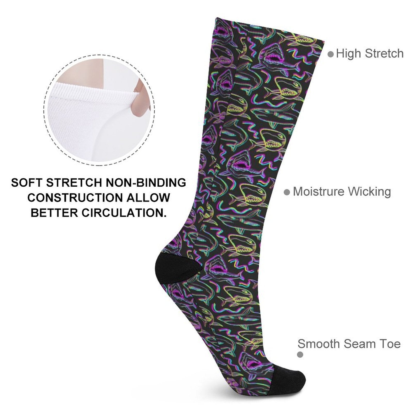 Neon Sharks Prined socks Gifts for Men Women